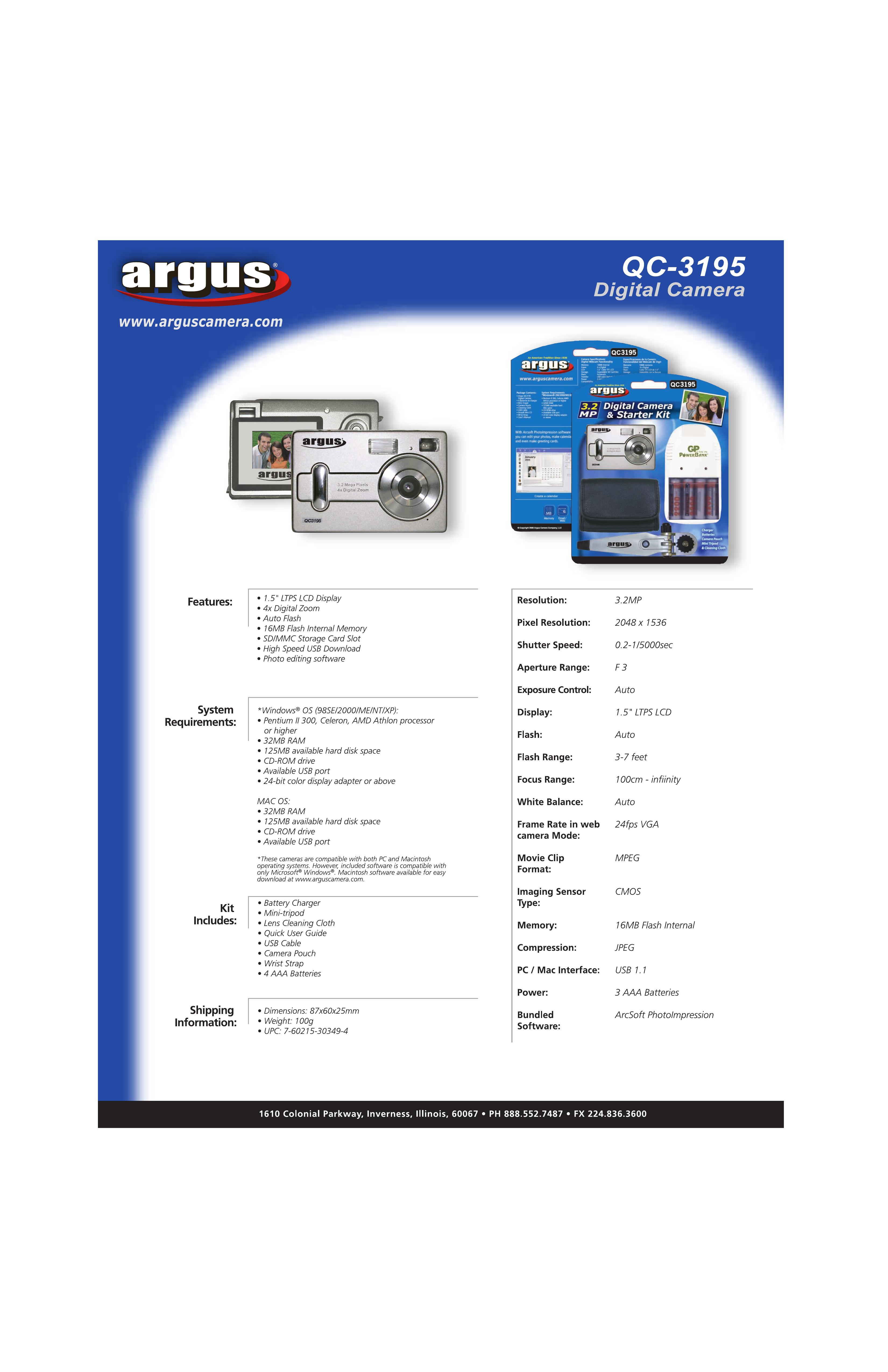 Argus Camera QC-3195 Digital Camera User Manual