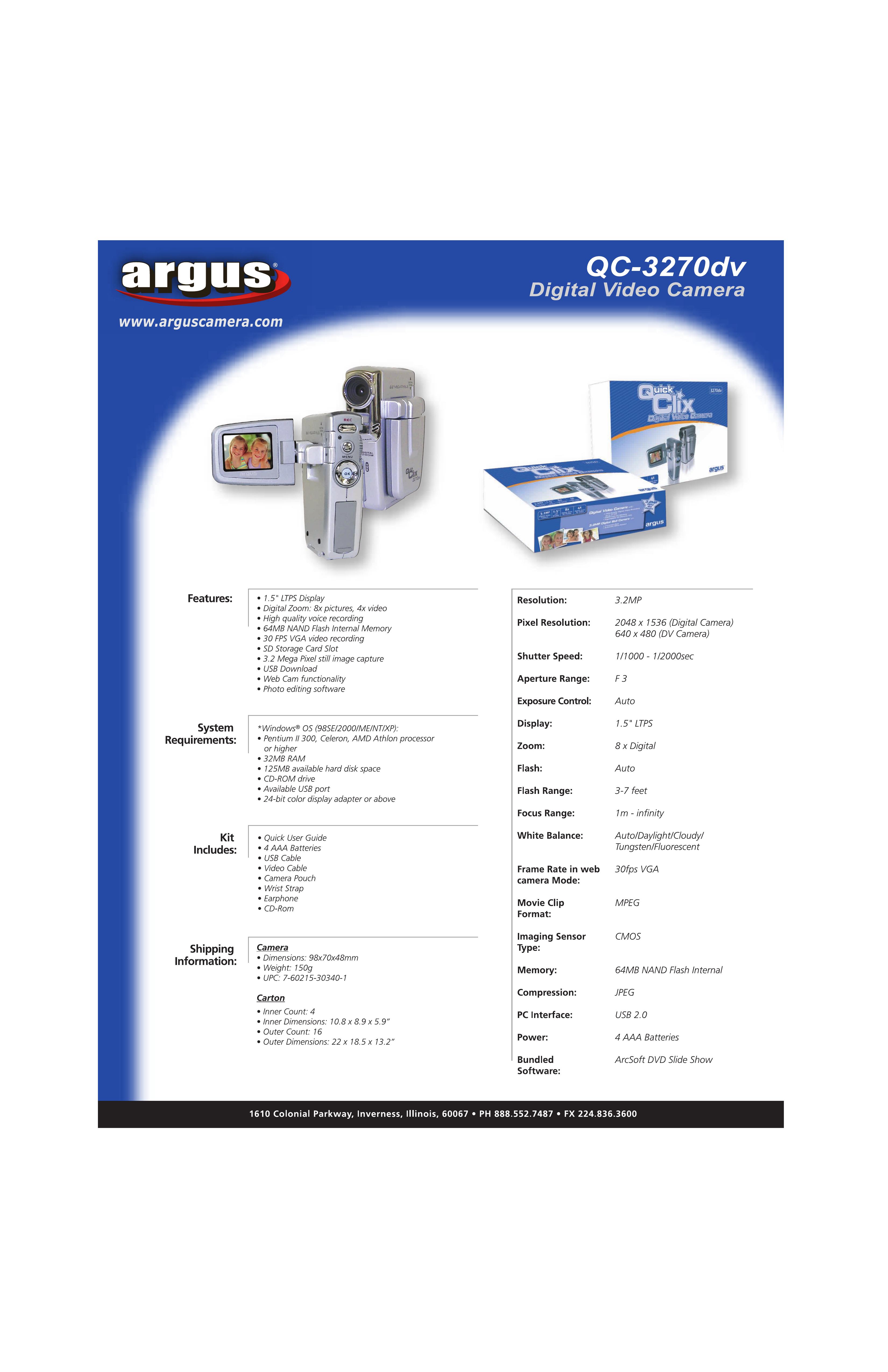 Argus Camera QC-3270dv Digital Camera User Manual