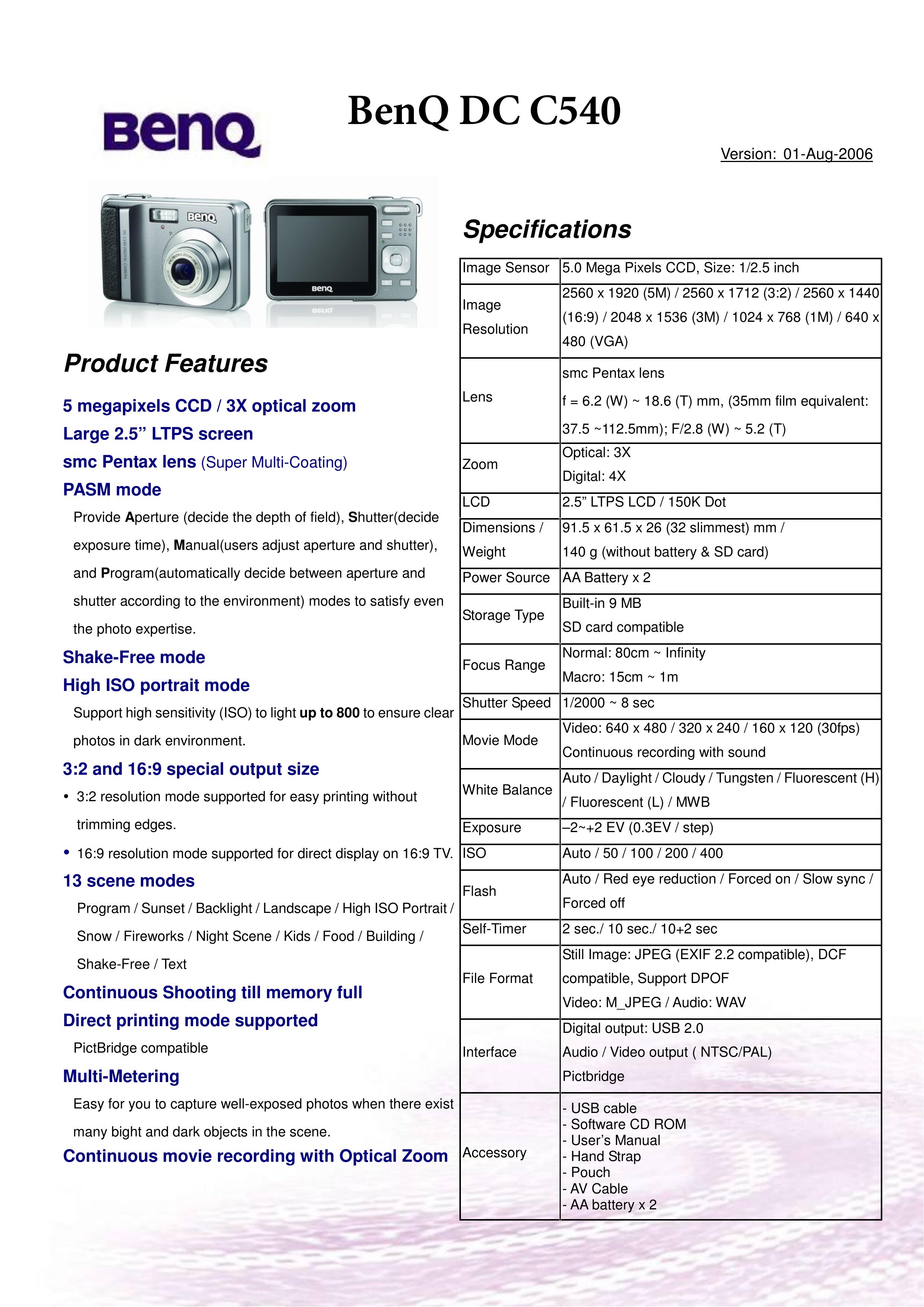 BenQ C540 Digital Camera User Manual