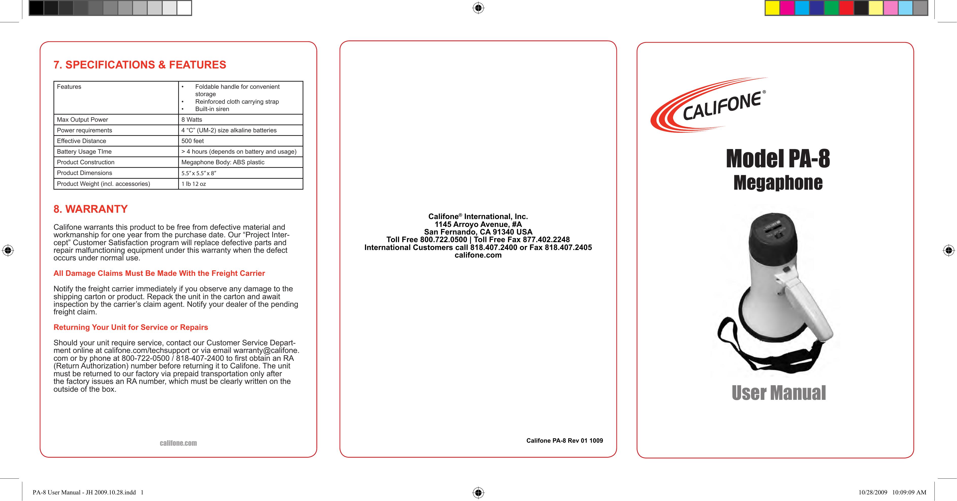 Califone Pa-8 Digital Camera User Manual