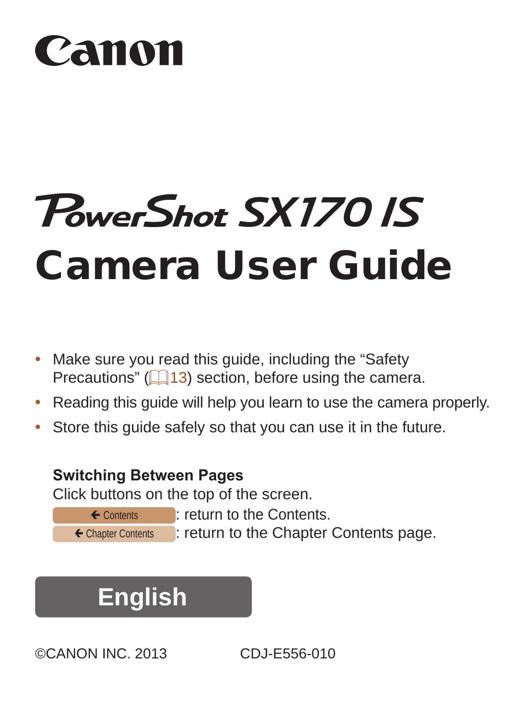 Cannon SX170 IS Digital Camera User Manual