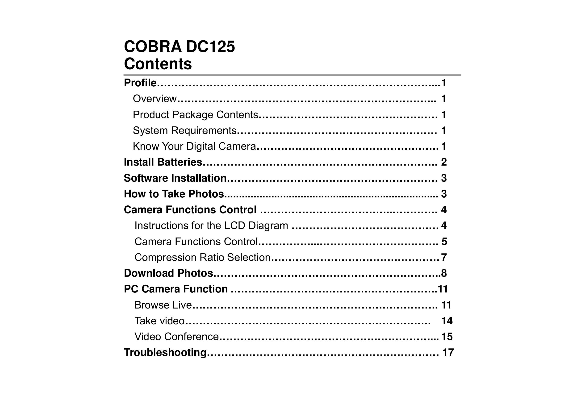 Cobra Digital DC125 Digital Camera User Manual