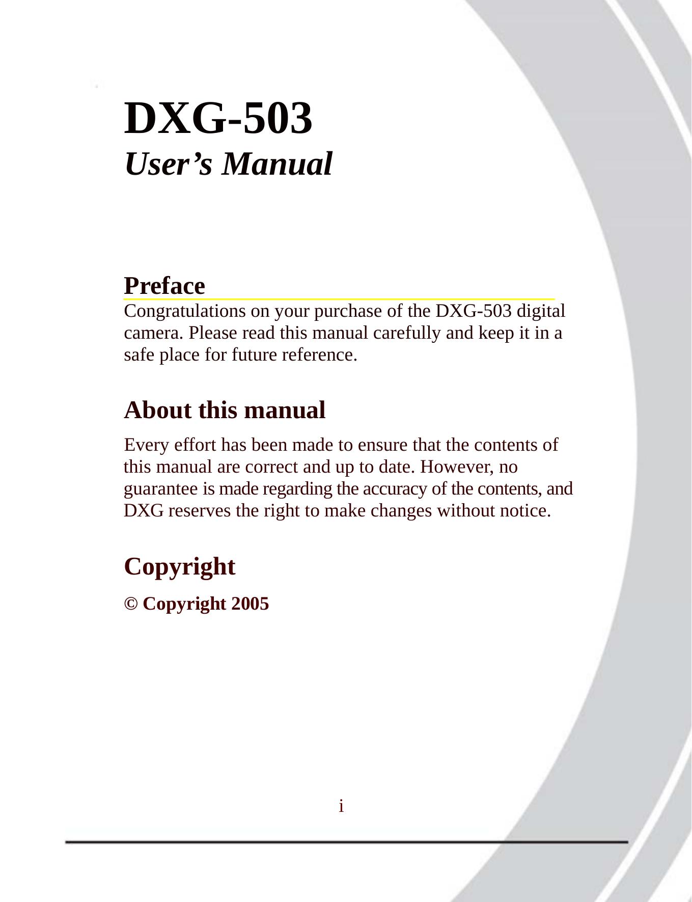 DXG Technology DXG-503 Digital Camera User Manual