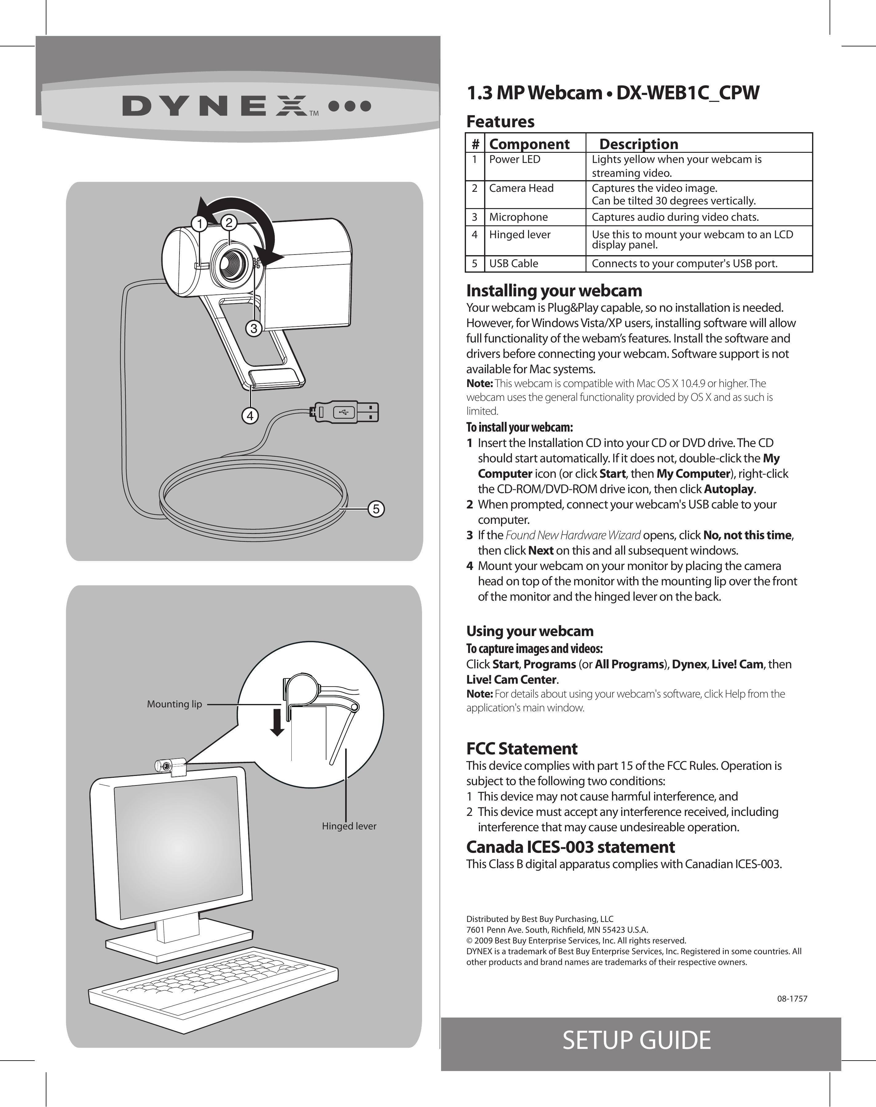 Dynex DX-WEB1C_CPW Digital Camera User Manual