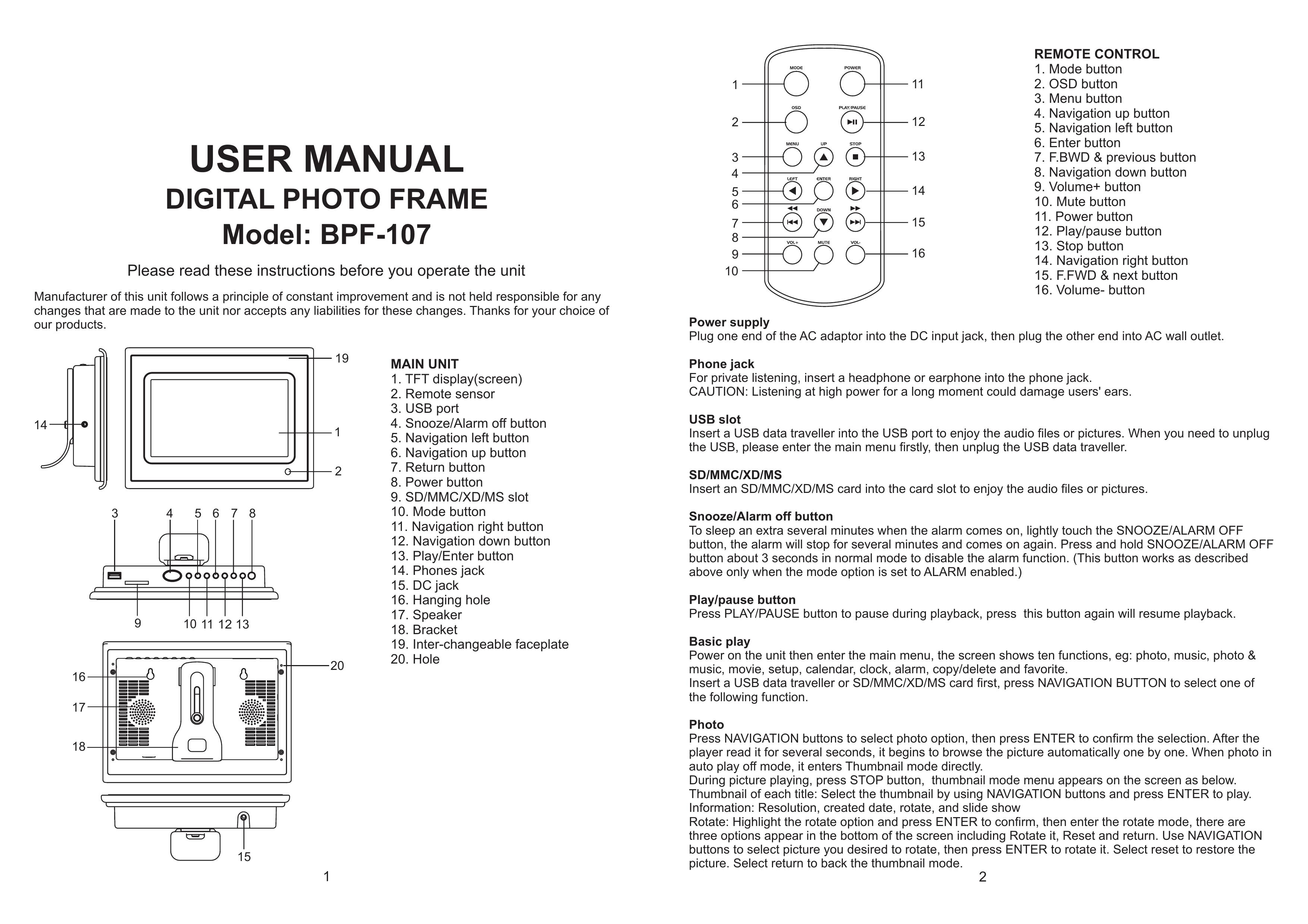 Emprex BPF-107 Digital Camera User Manual