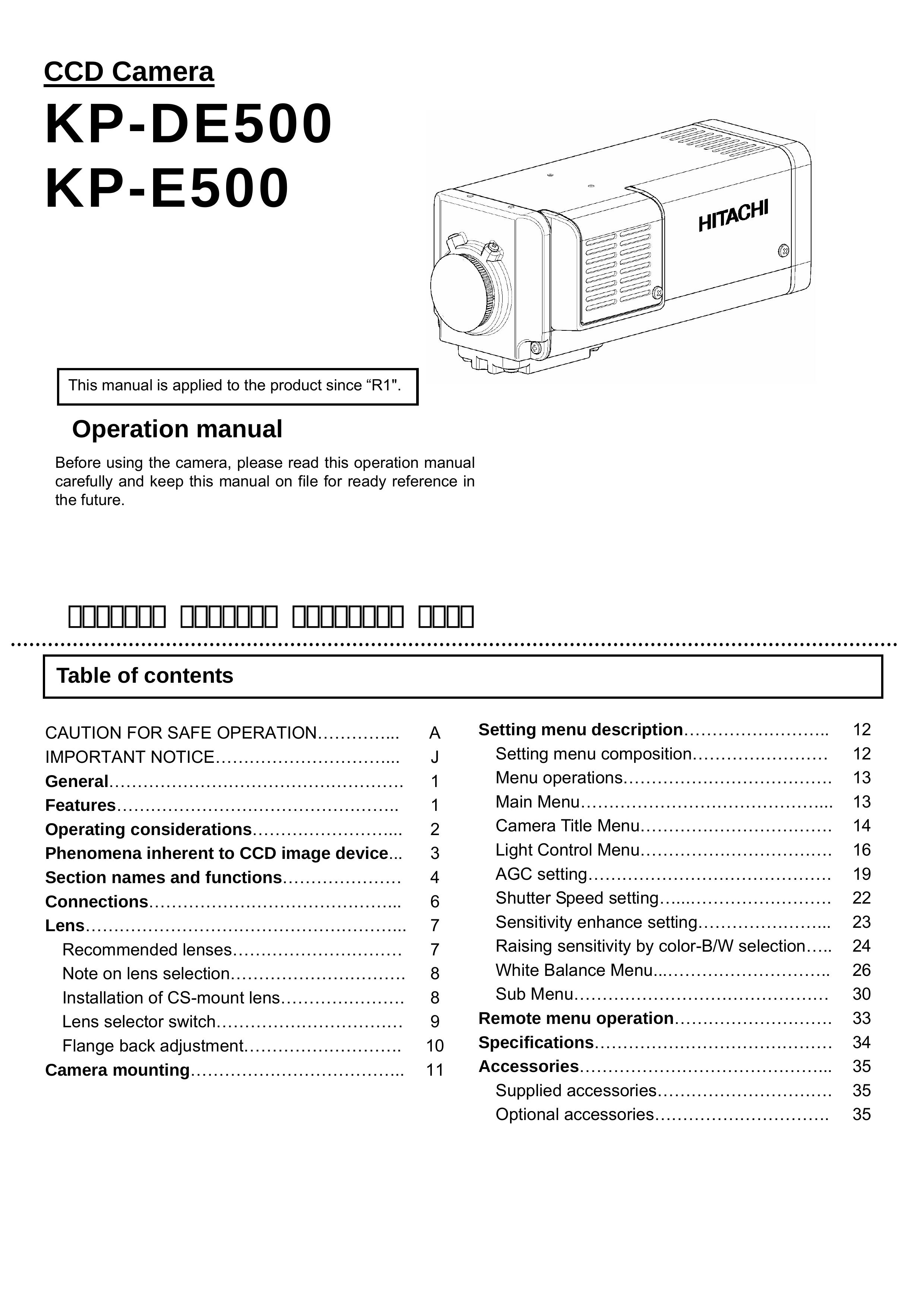 Hitachi KP-DE500 Digital Camera User Manual