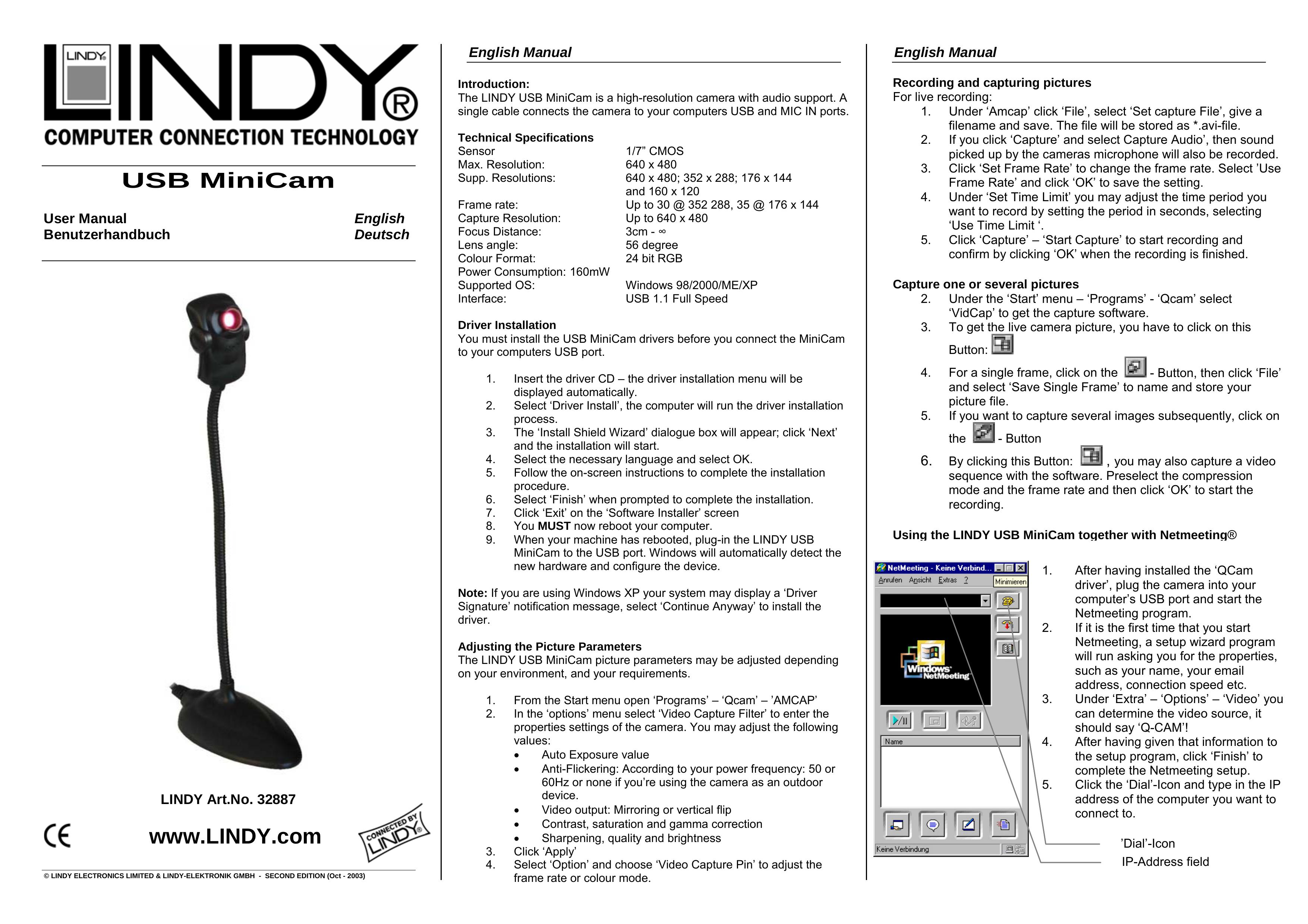 Lindy USB MiniCam Digital Camera User Manual