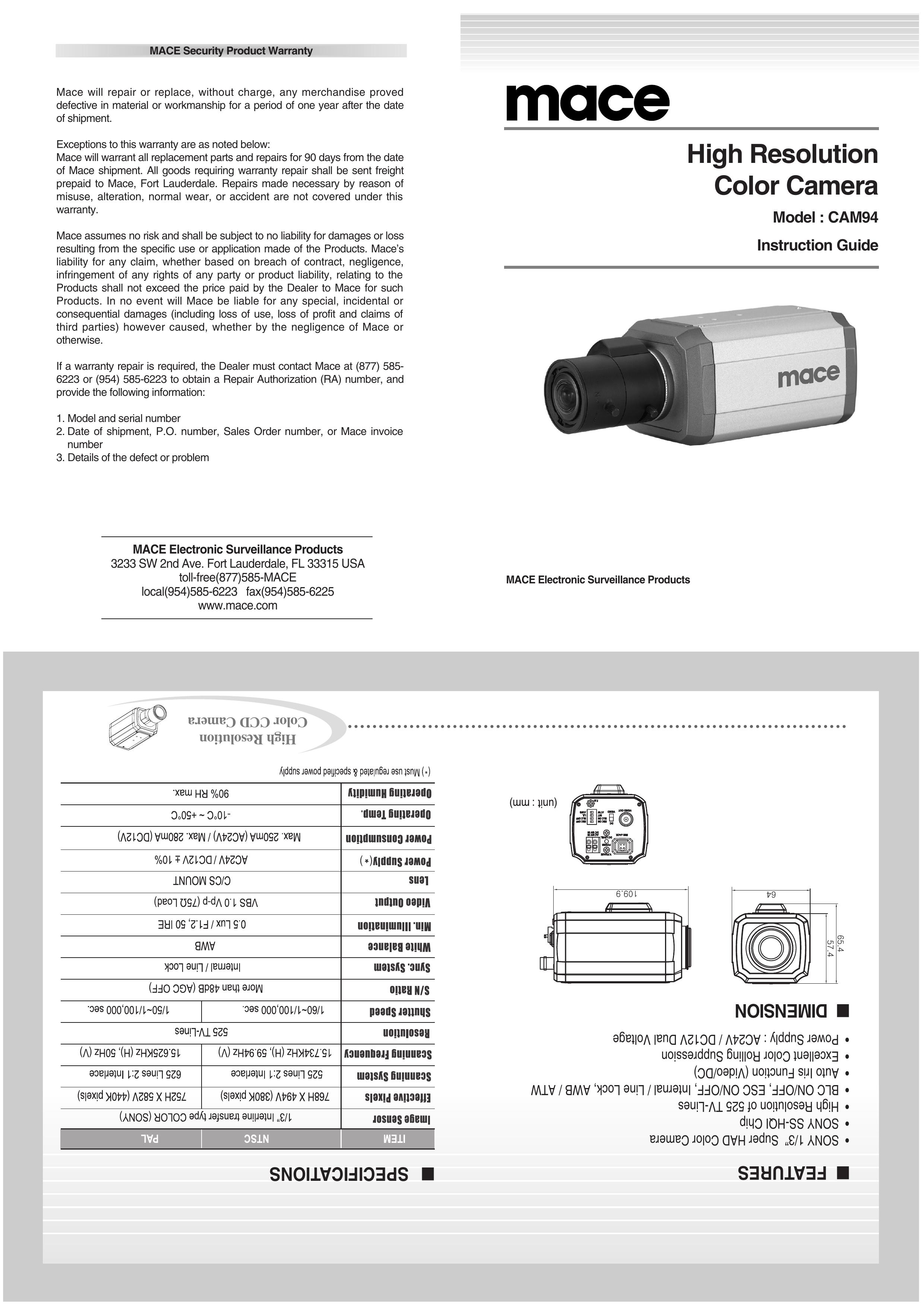 Mace CAM-94 Digital Camera User Manual