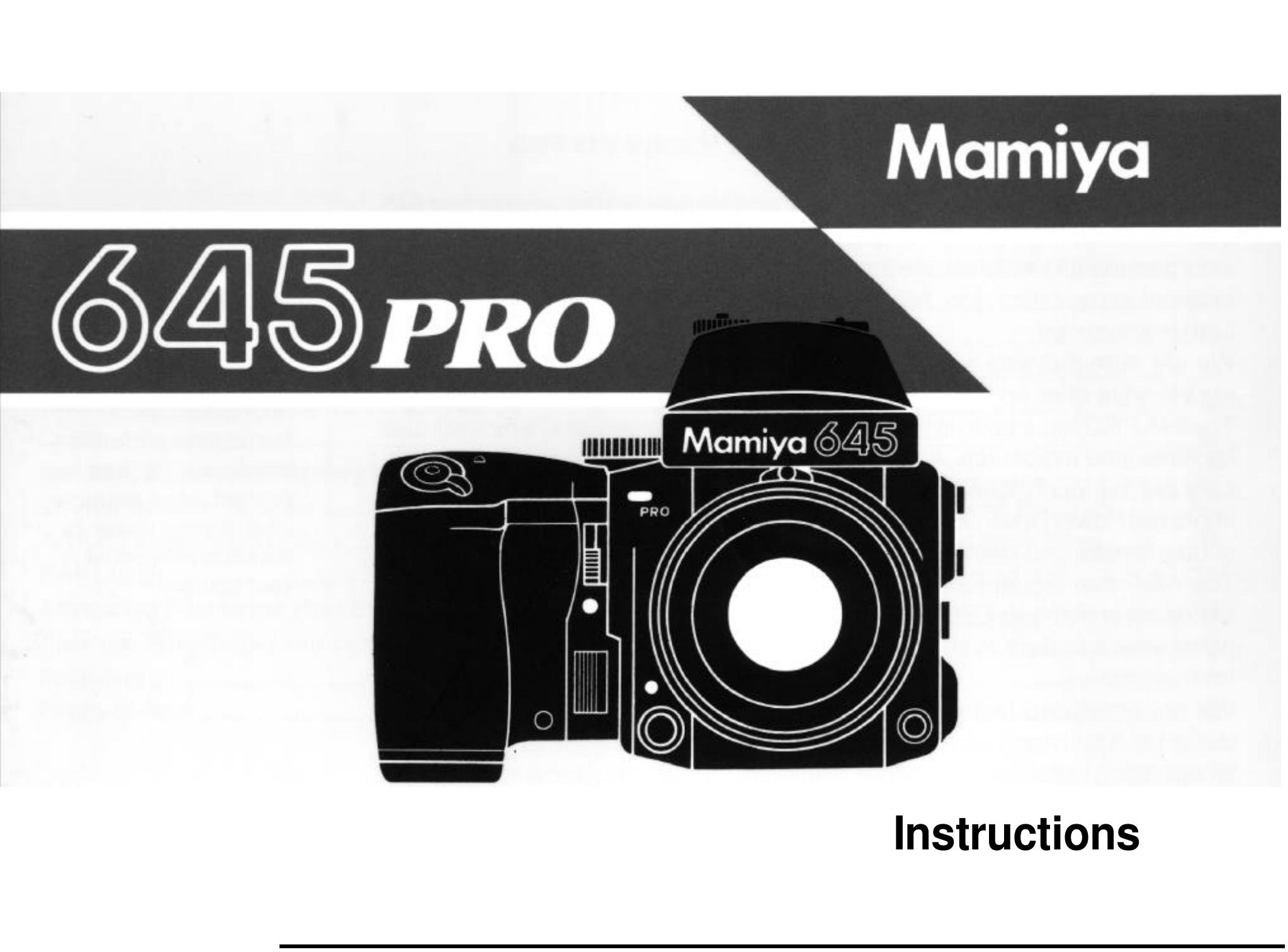 Mamiya PRO 645 Digital Camera User Manual