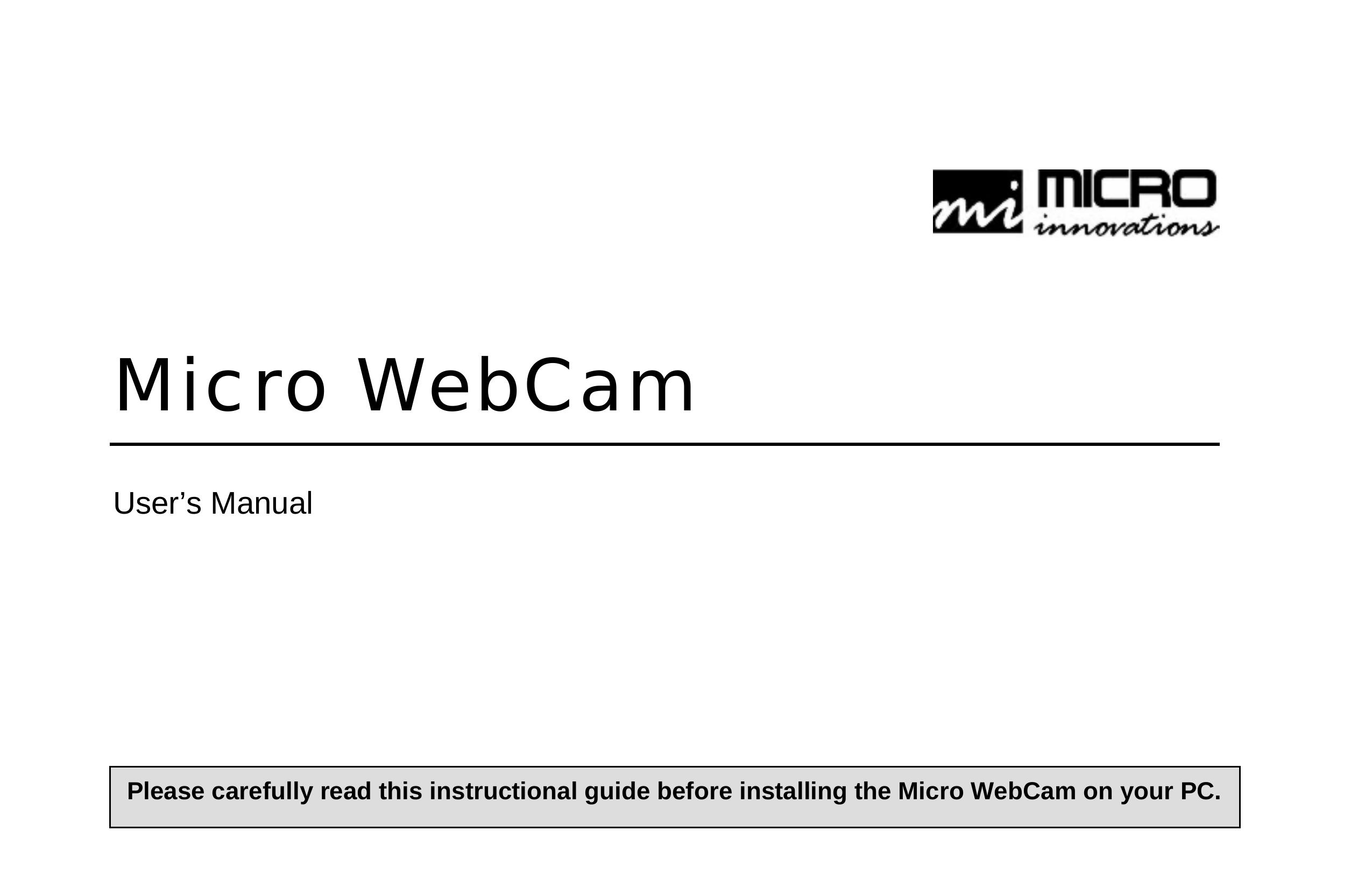 Micro Innovations Micro WebCam Digital Camera User Manual