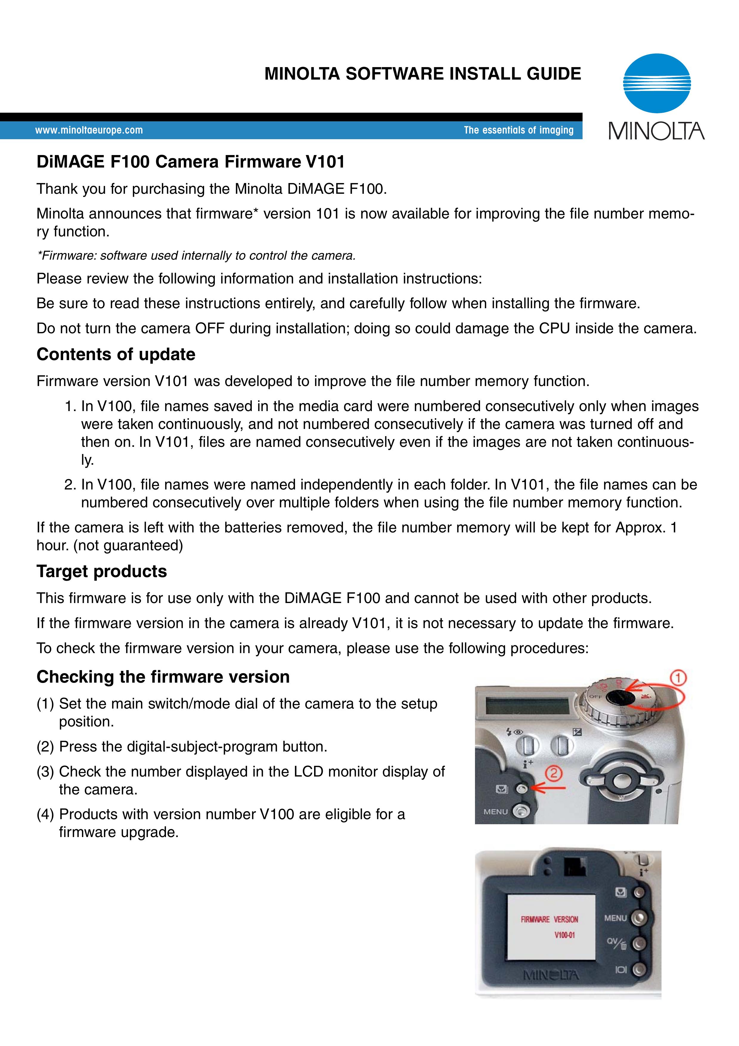 Minolta F100 Digital Camera User Manual