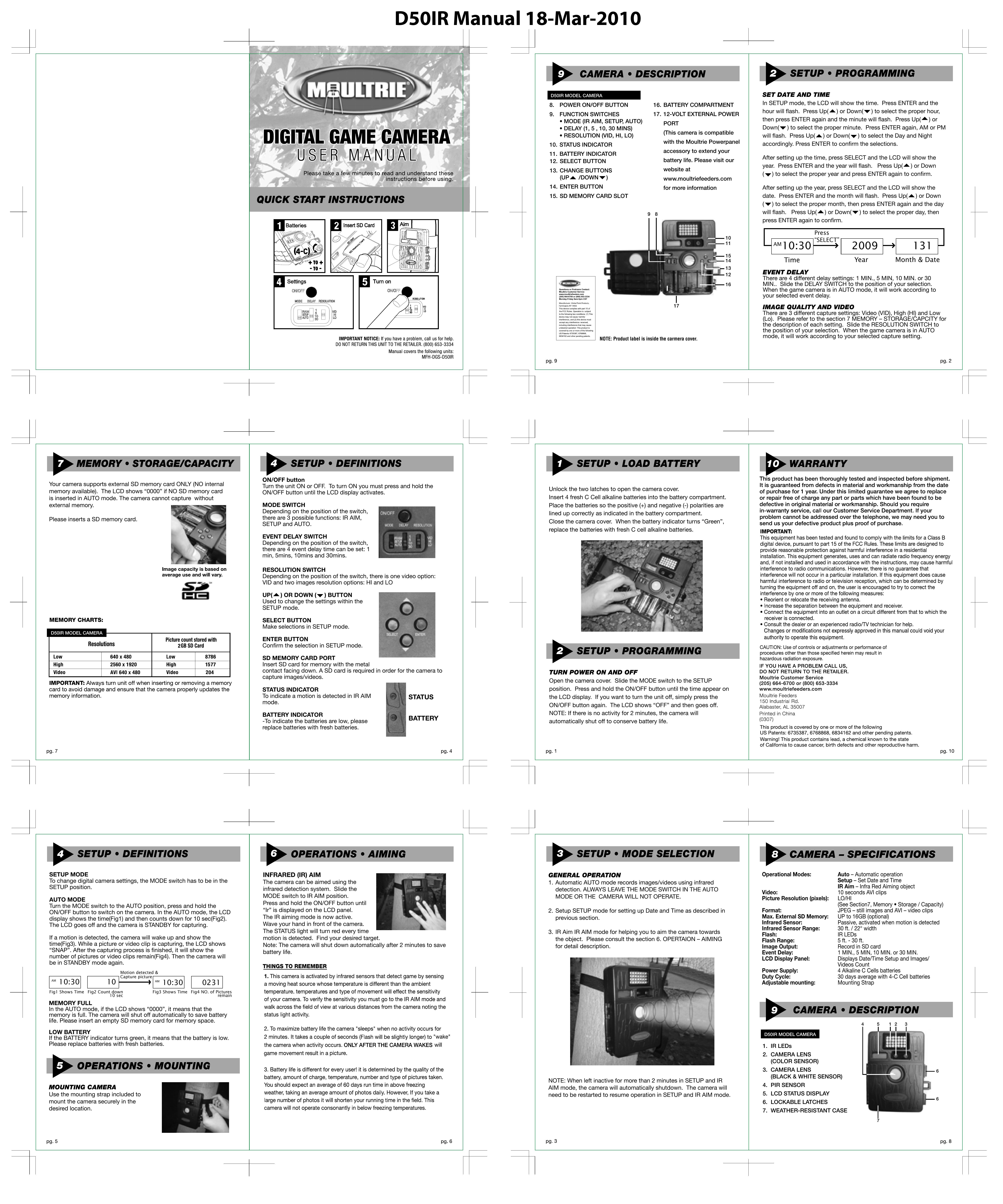 Moultrie D50IR Digital Camera User Manual