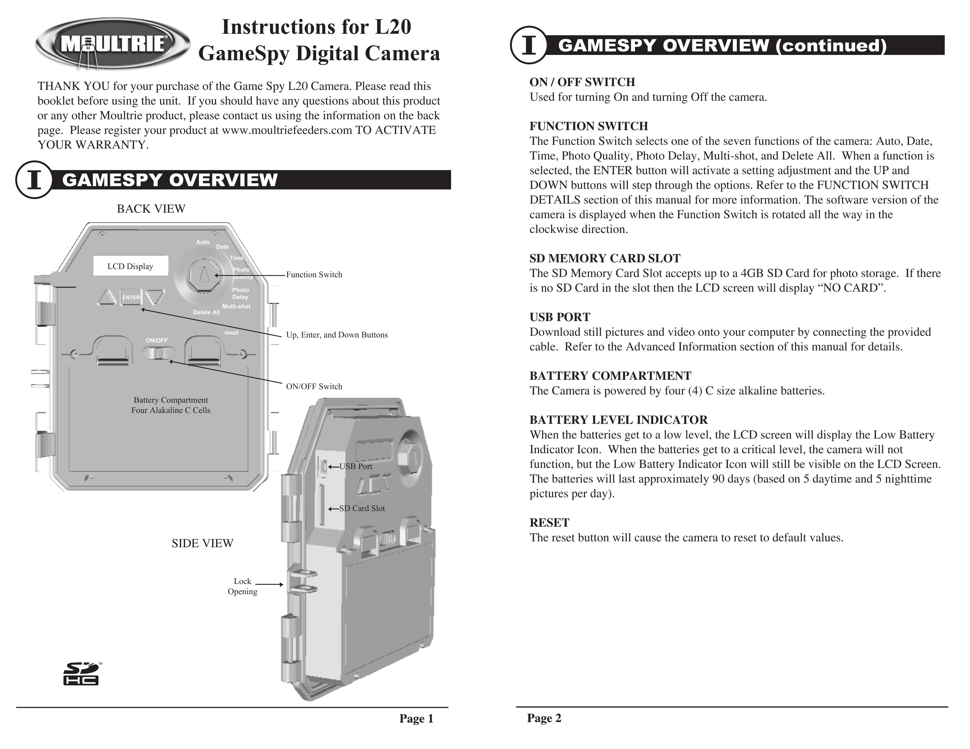 Moultrie L20 Digital Camera User Manual