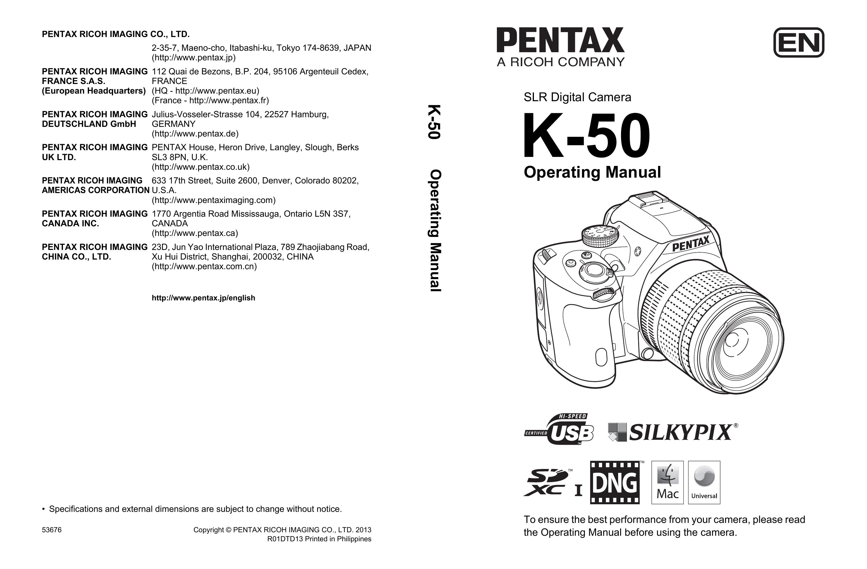 Pentax 10874 Digital Camera User Manual