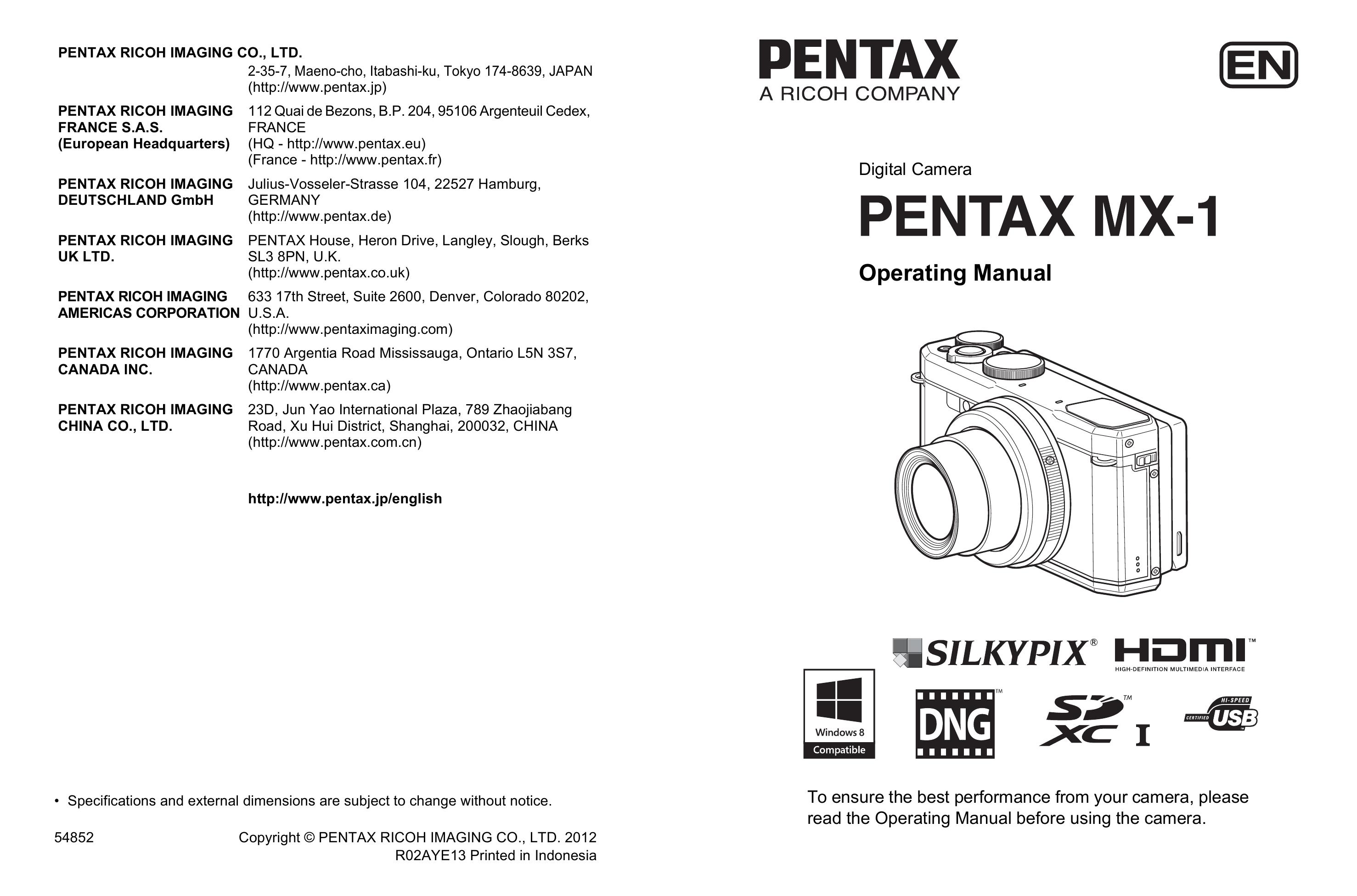 Pentax 12633 Digital Camera User Manual