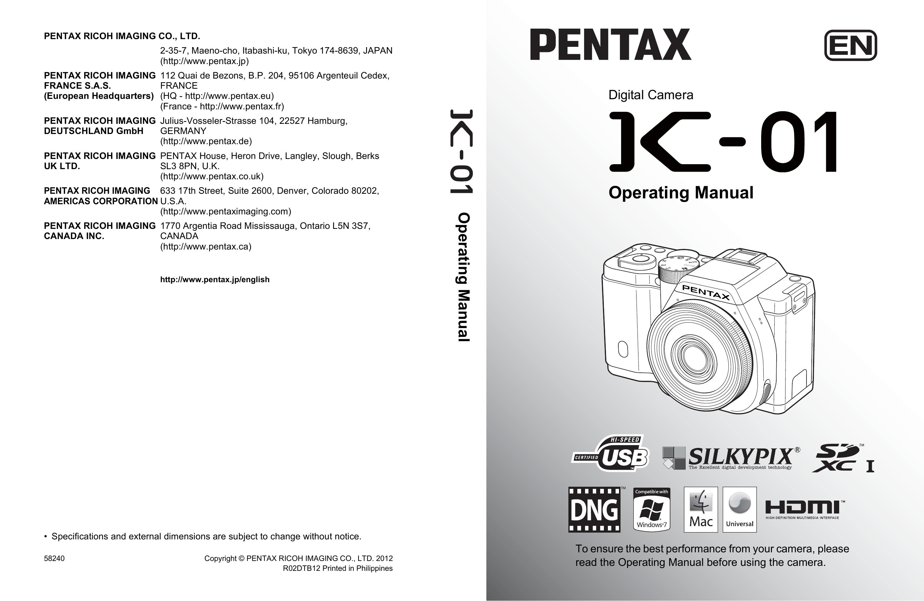 Pentax 15274 Digital Camera User Manual