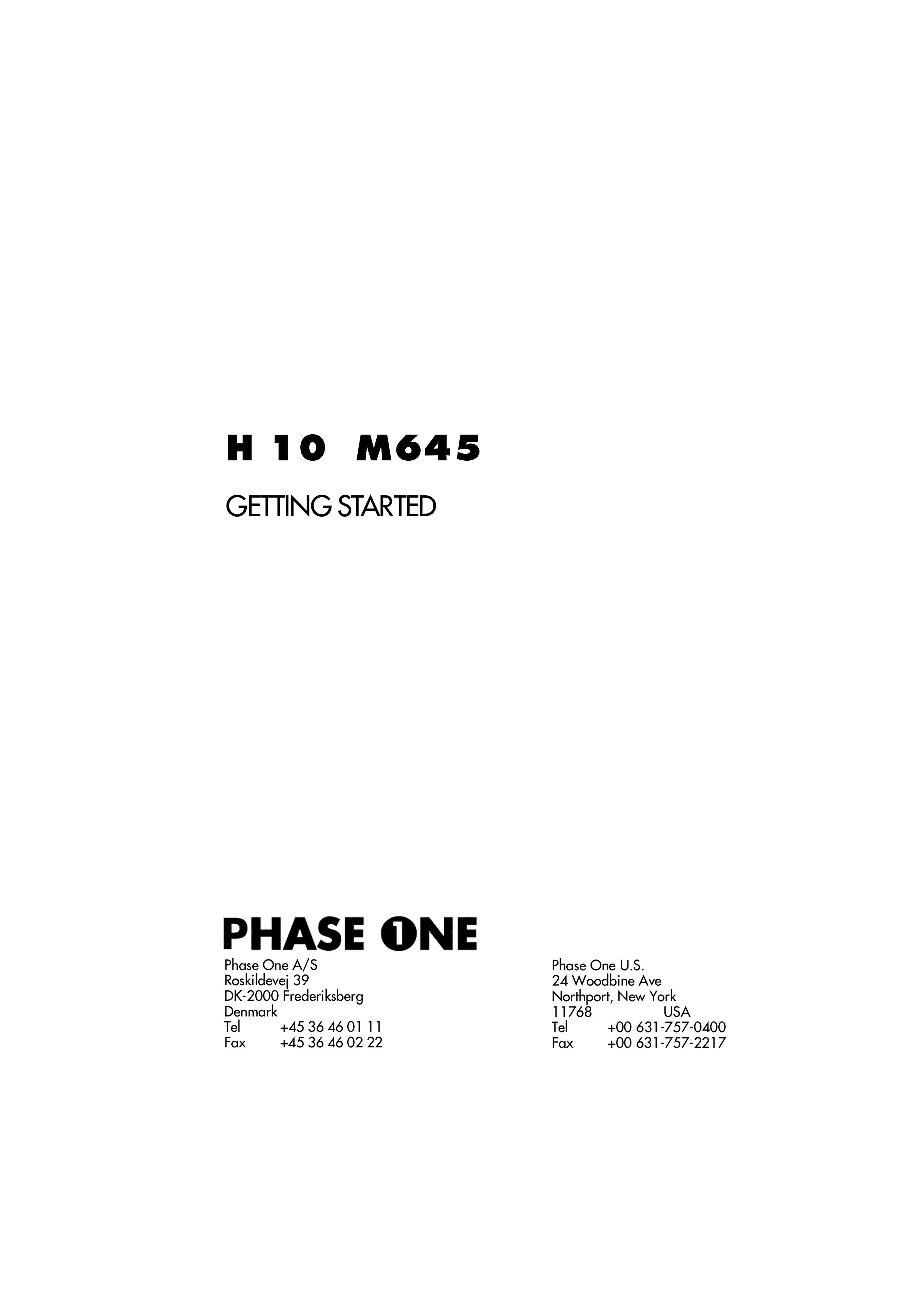 Phase One H 10 M645 Digital Camera User Manual