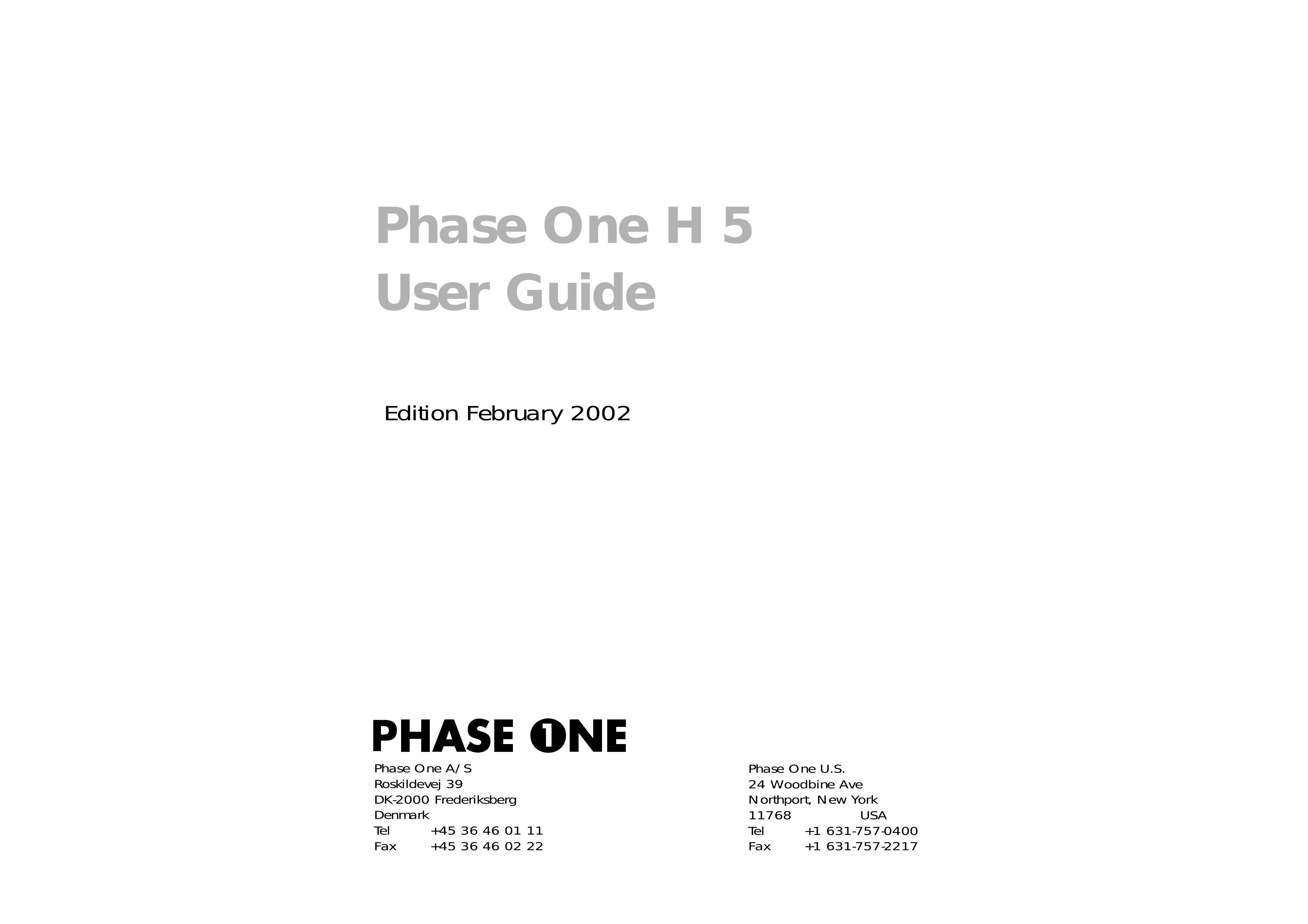 Phase One H 5 Digital Camera User Manual