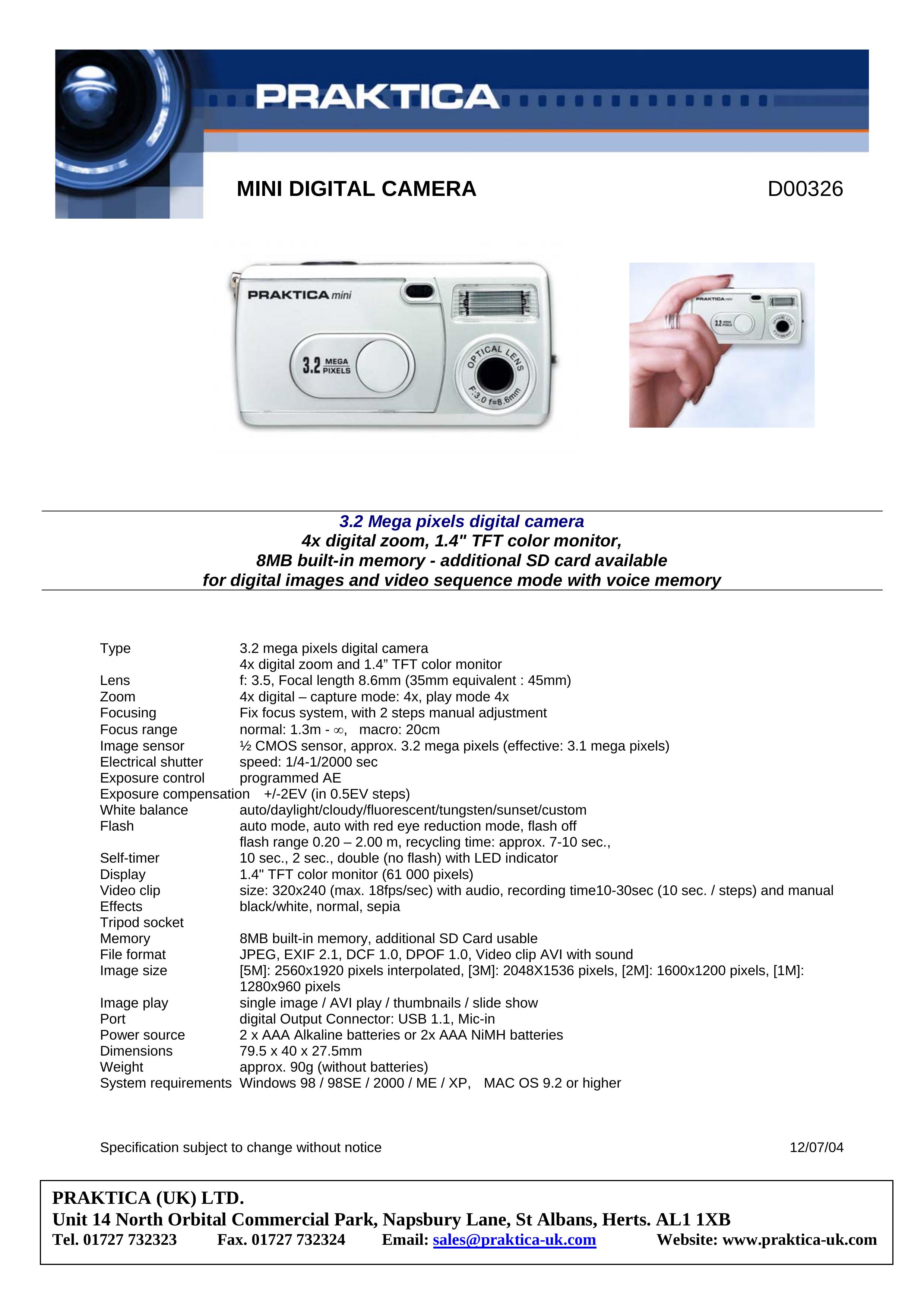 Praktica D00326 Digital Camera User Manual