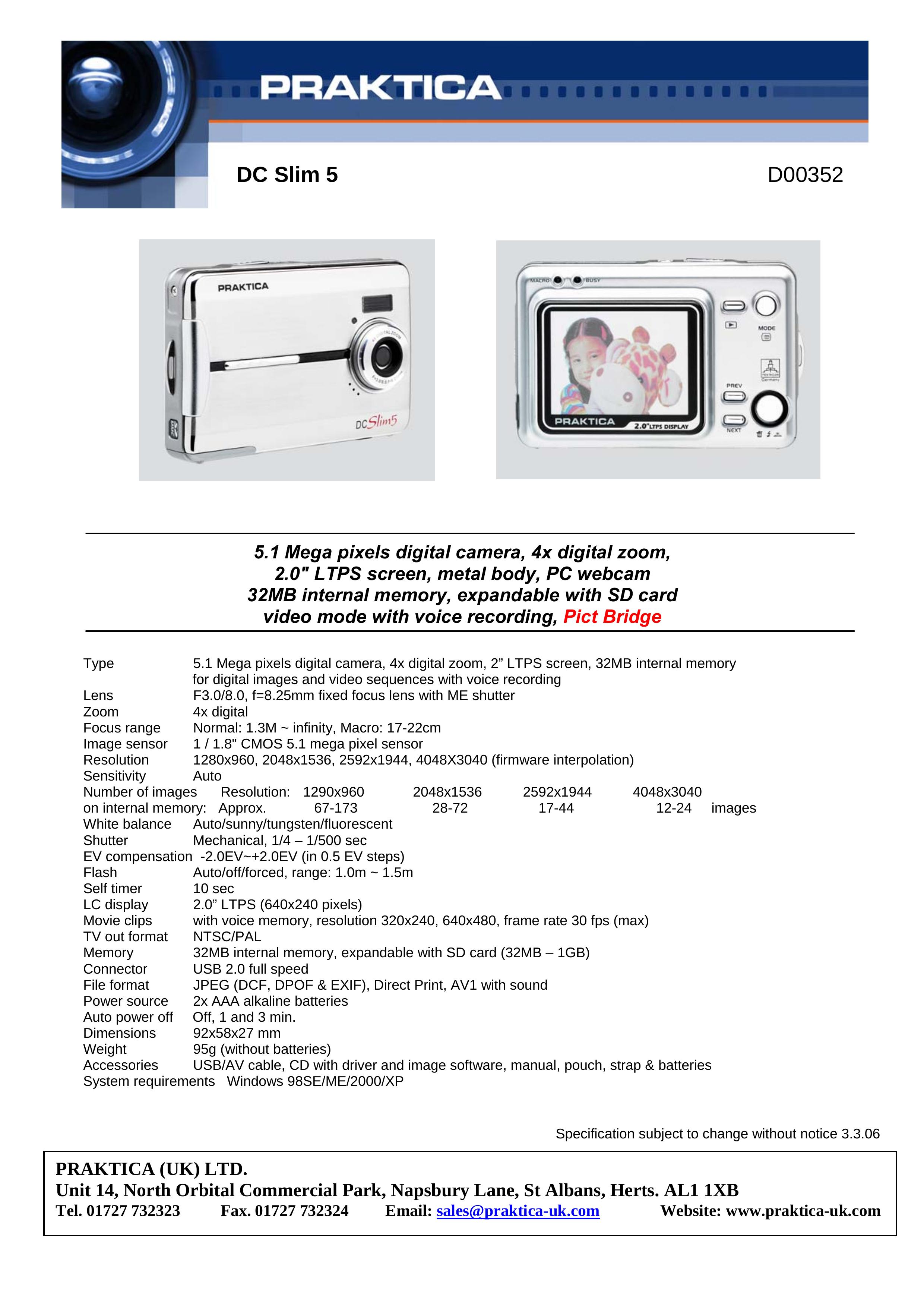 Praktica D00352 Digital Camera User Manual