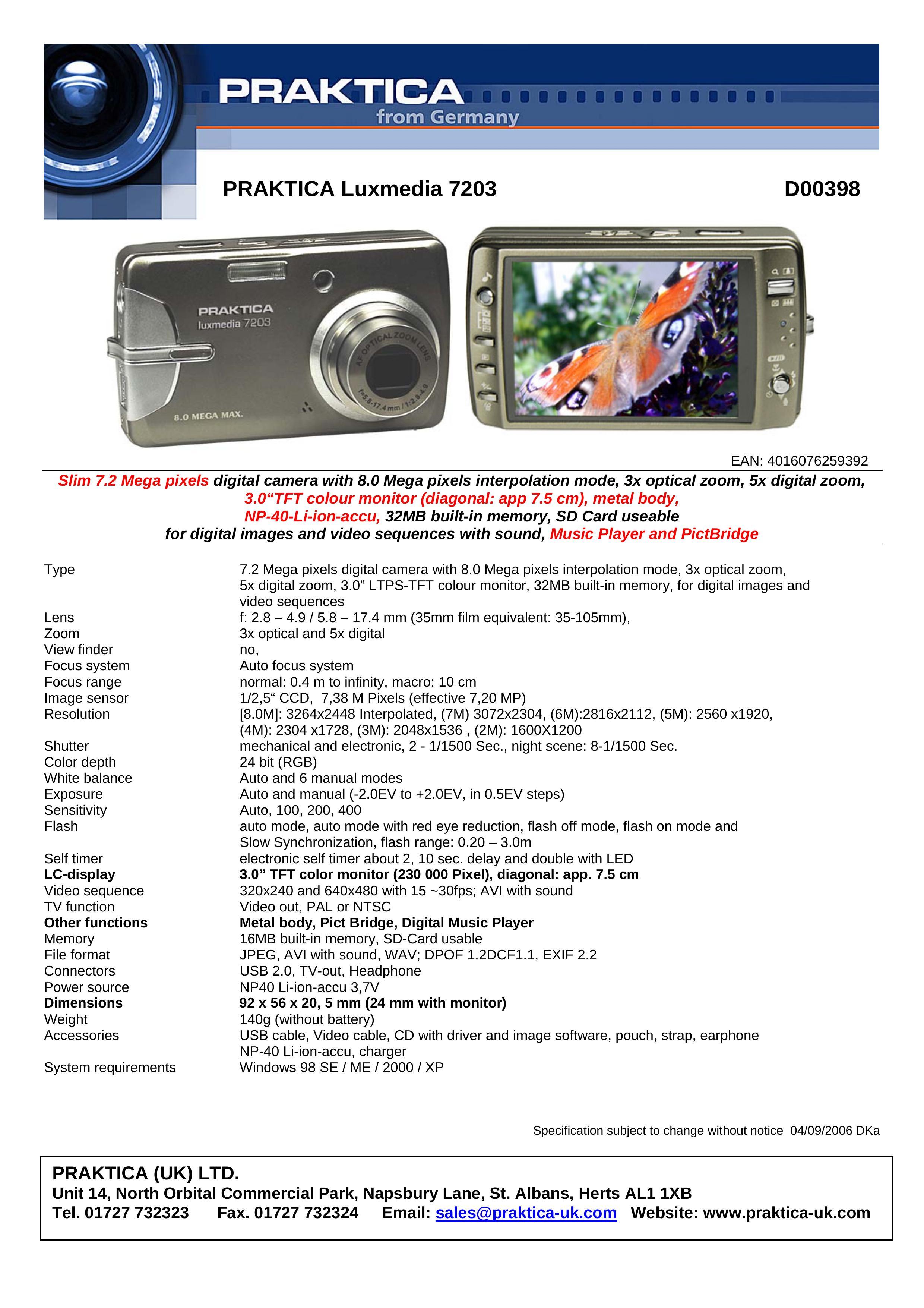 Praktica D00398 Digital Camera User Manual