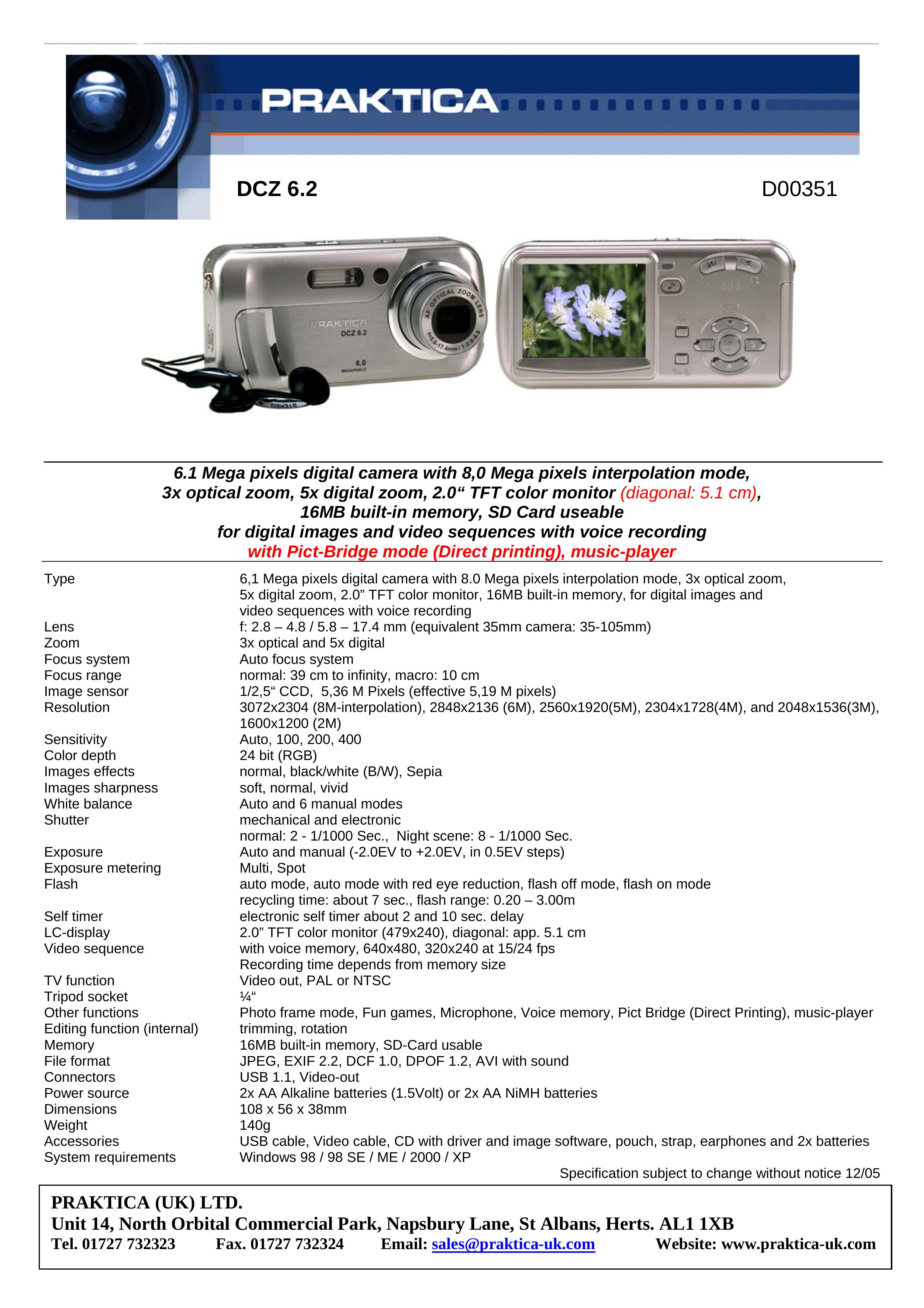 Praktica DCZ 6.2 Digital Camera User Manual