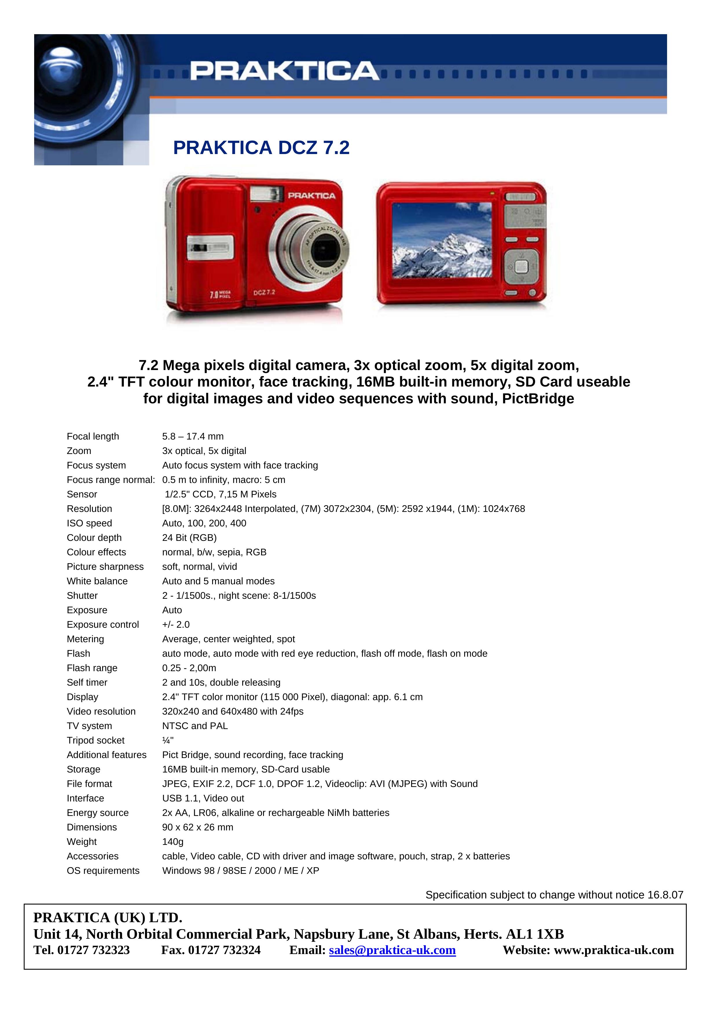 Praktica DCZ 7.2 Digital Camera User Manual
