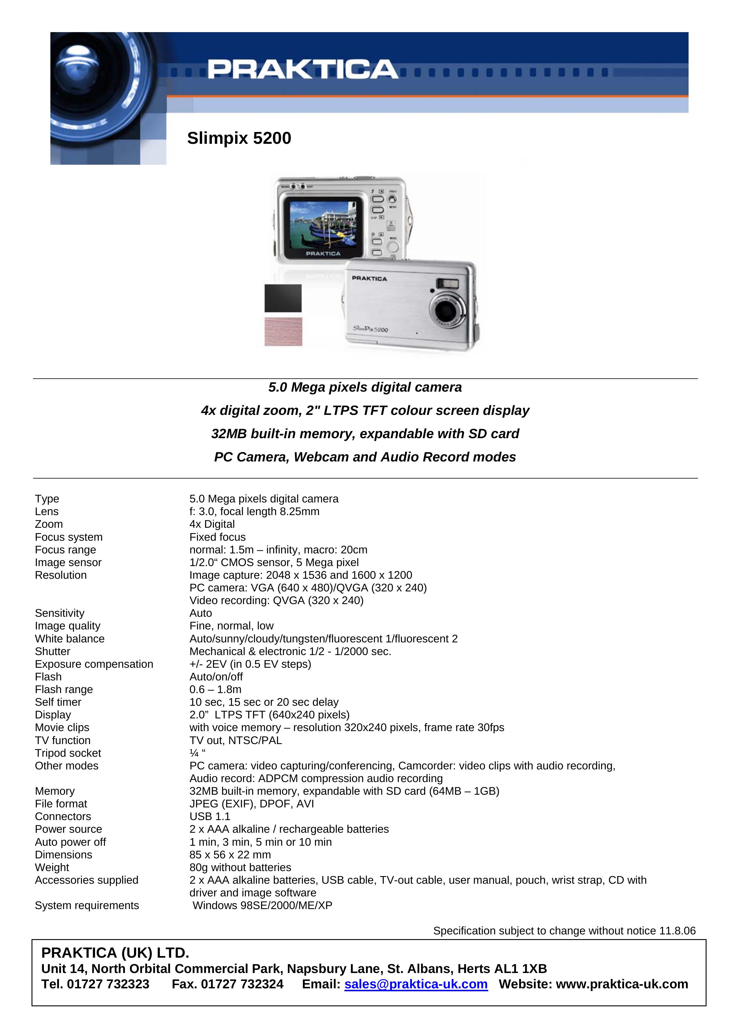Praktica Slimpix 5200 Digital Camera User Manual