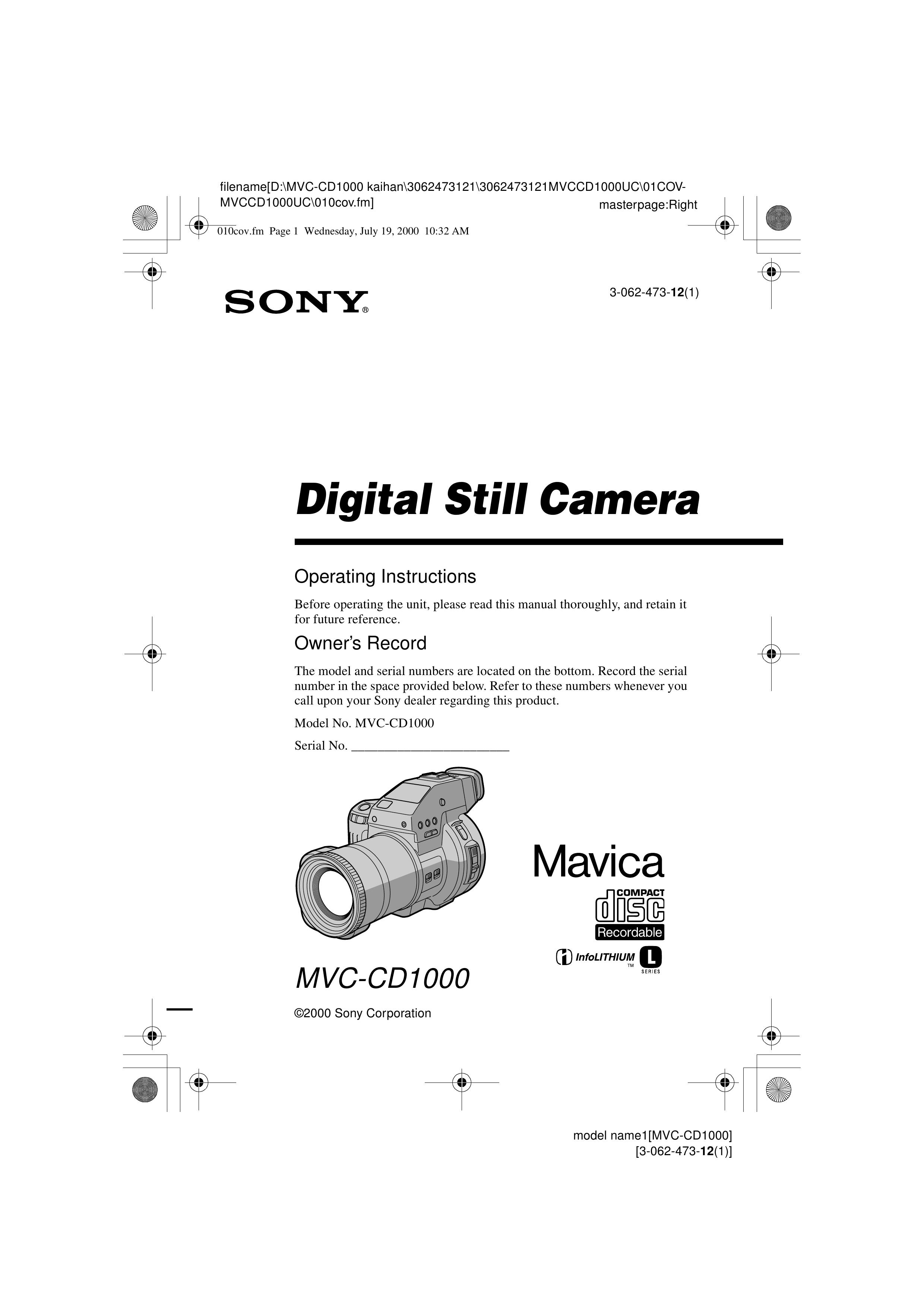Proxima ASA MVC-CD1000 Digital Camera User Manual