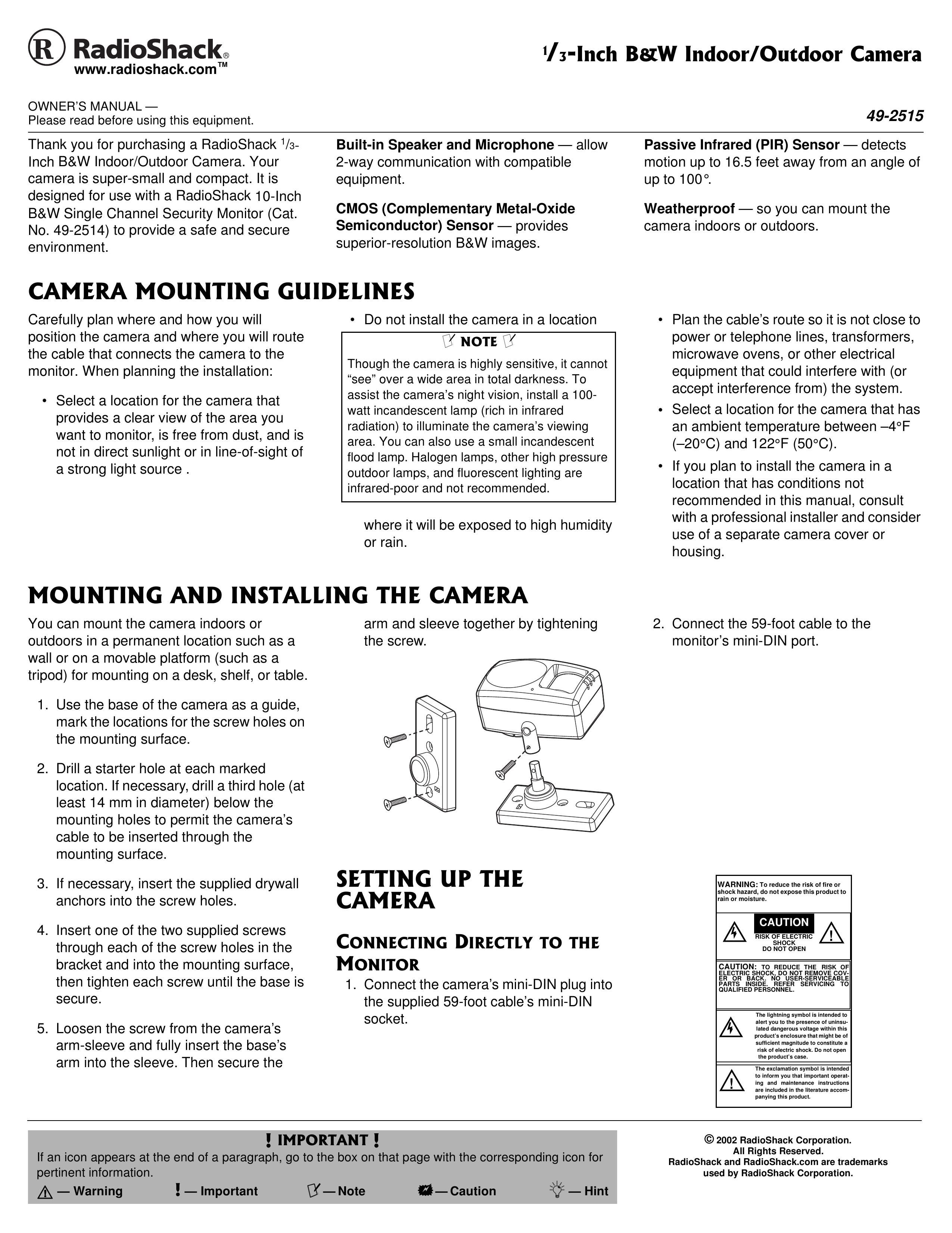Radio Shack 49-2515 Digital Camera User Manual