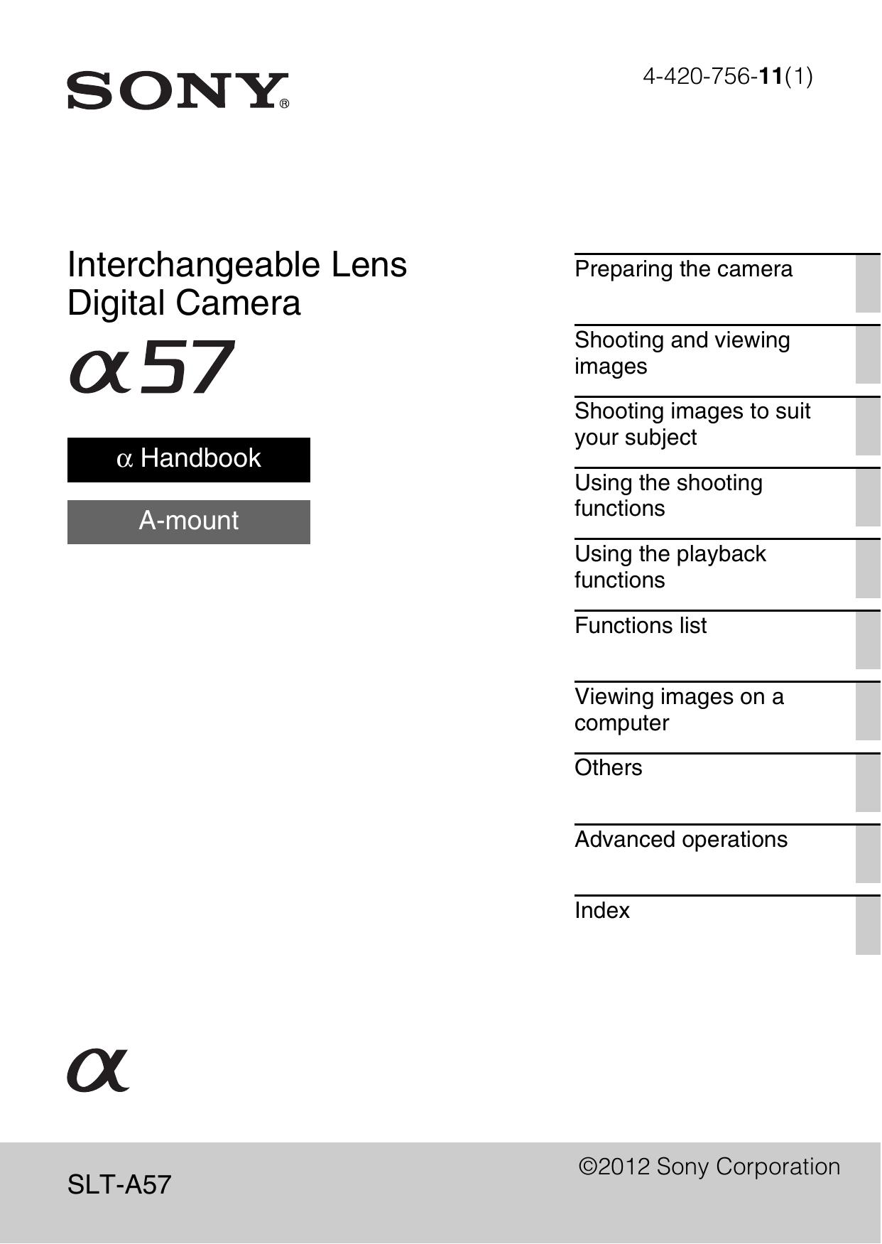 Sony A57 Digital Camera User Manual