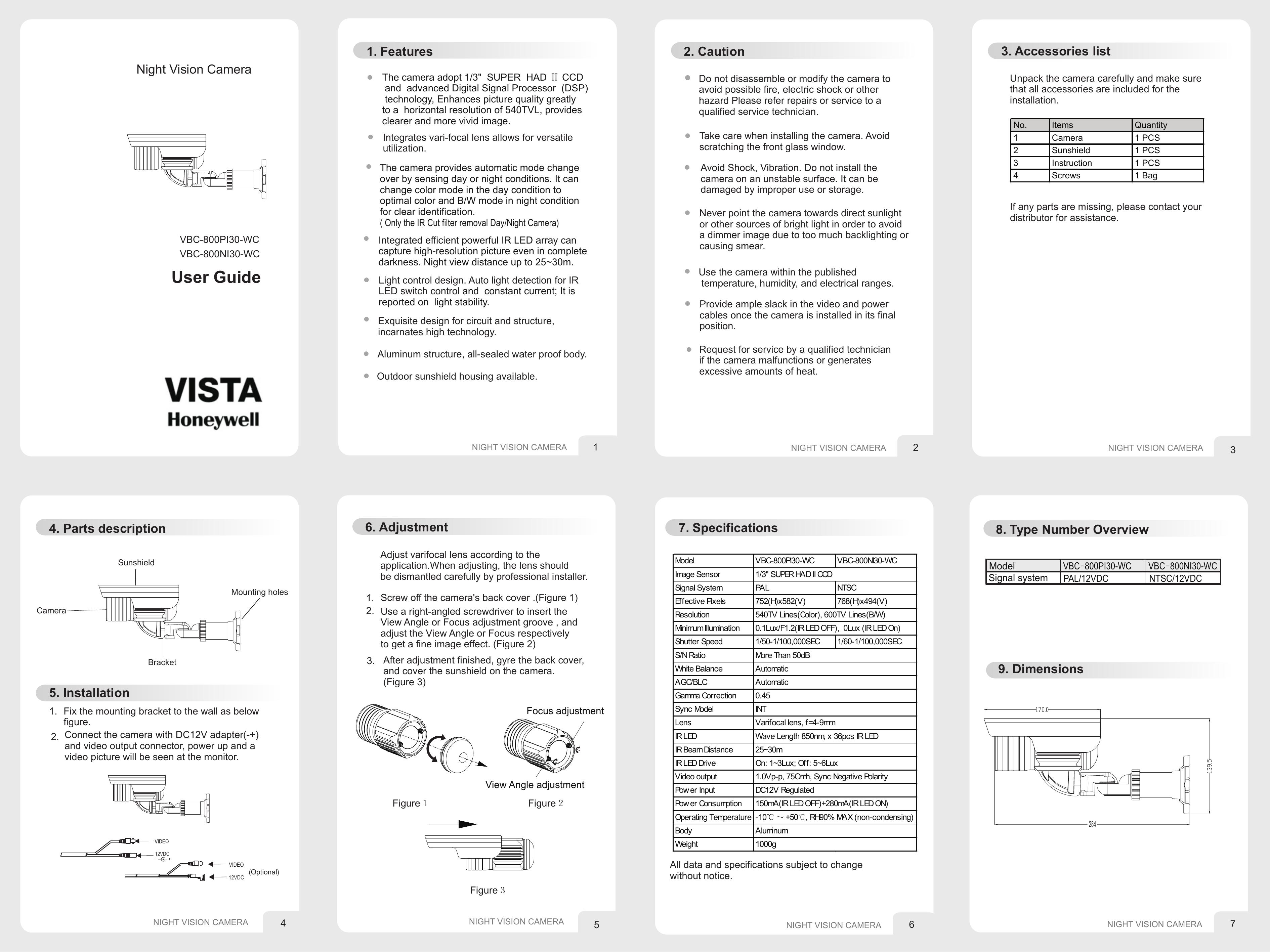 Vista VBC-800PI30-WC Digital Camera User Manual