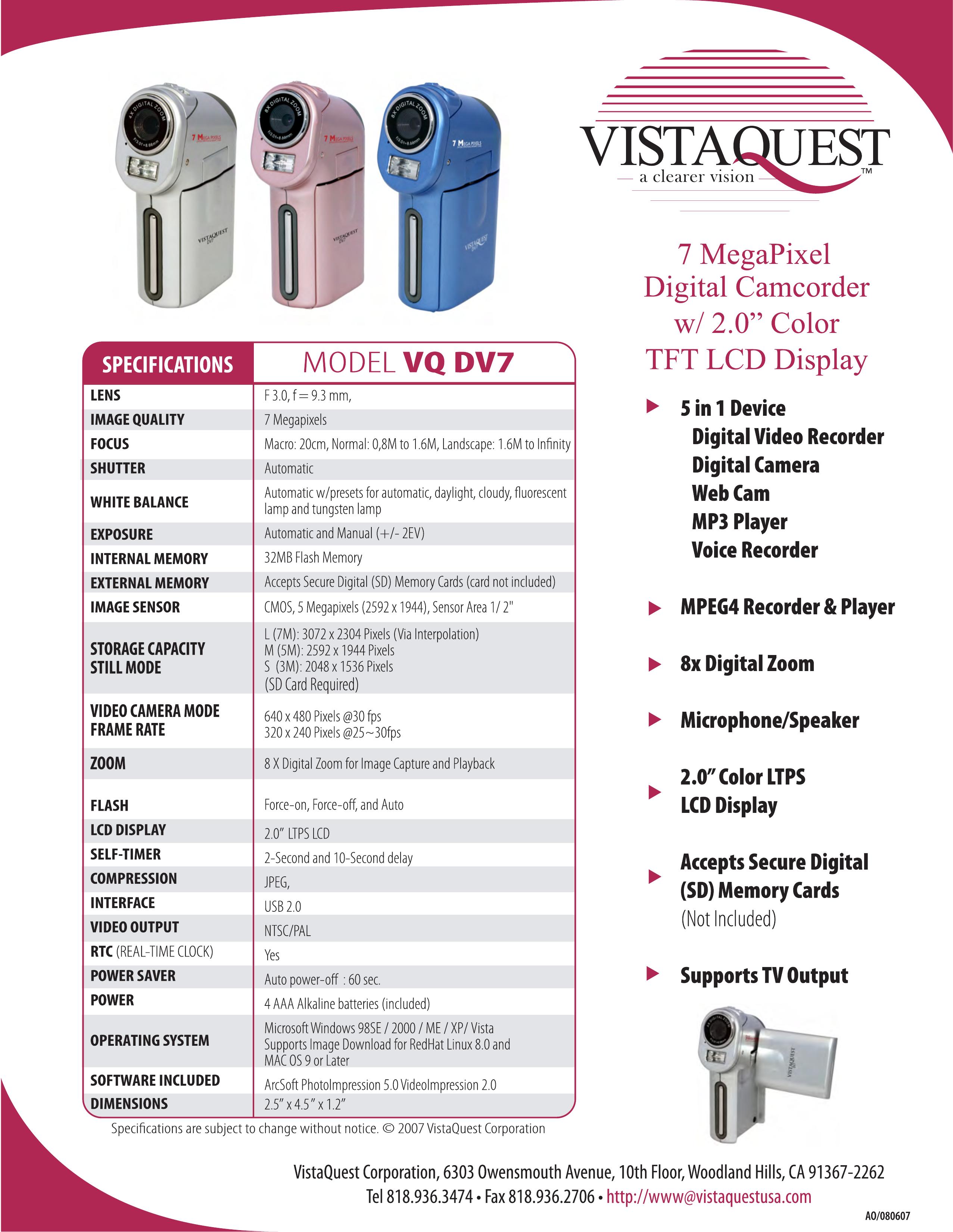 VistaQuest DQ DV7 Digital Camera User Manual