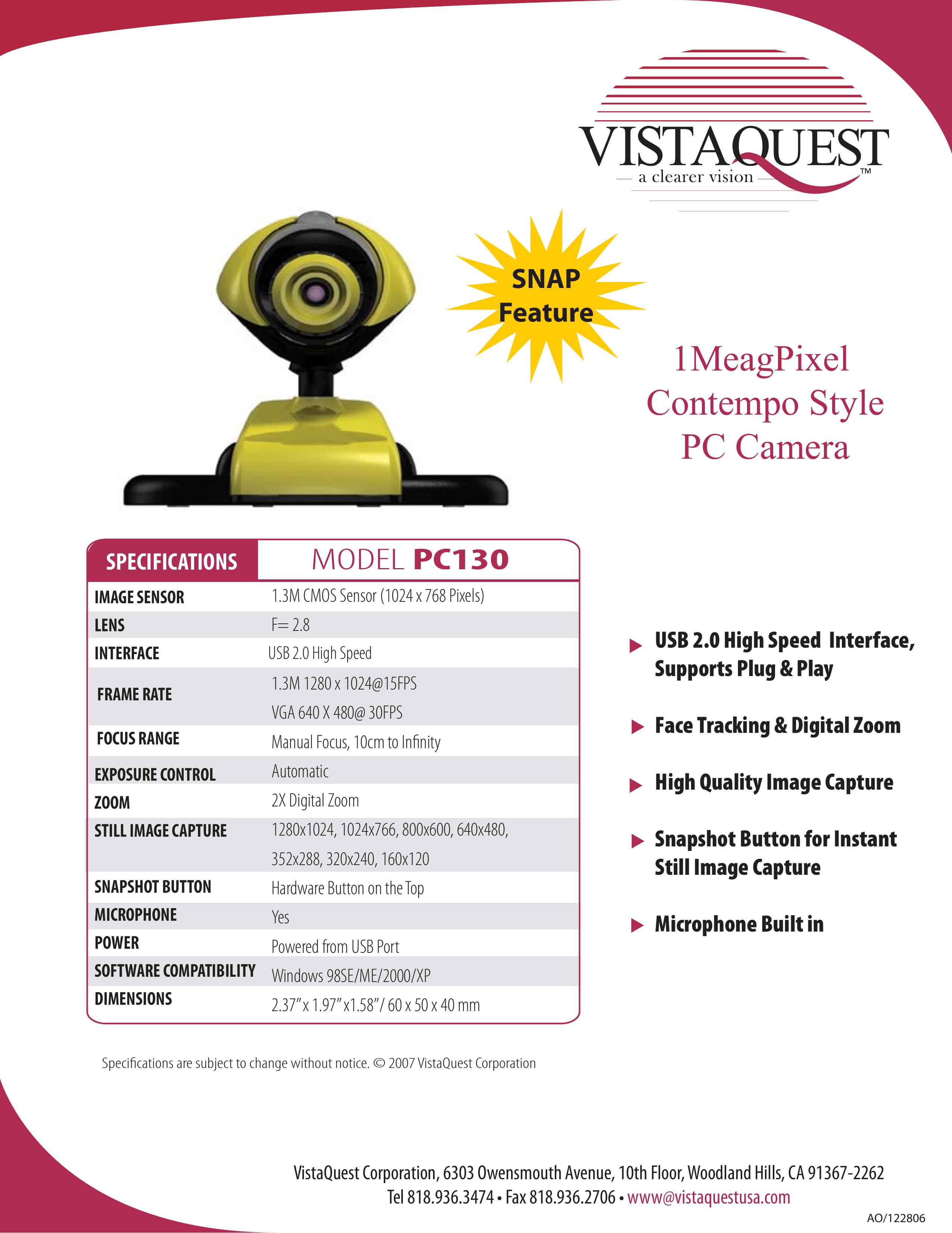 VistaQuest PC130 Digital Camera User Manual