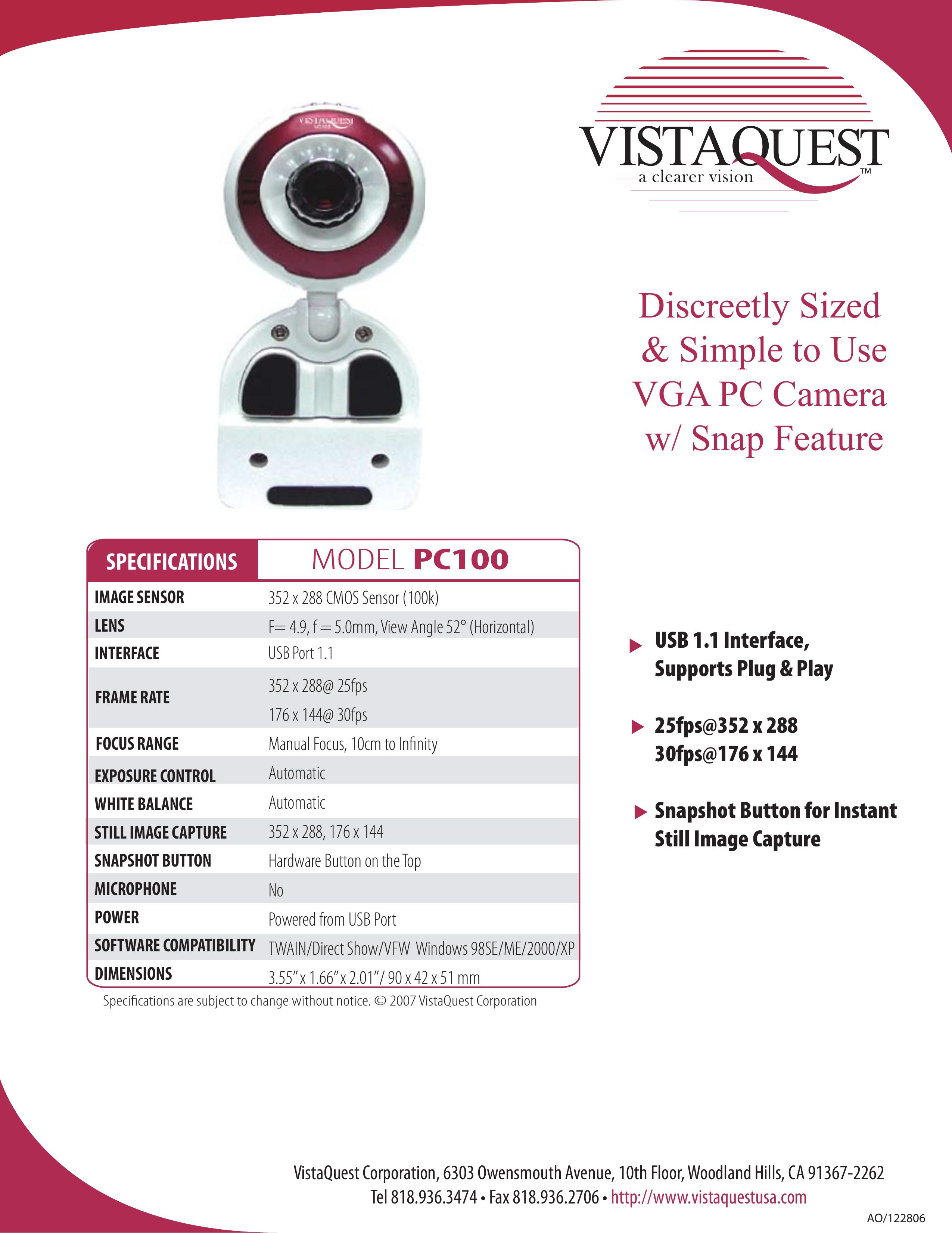 VistaQuest VQ PC100 Digital Camera User Manual