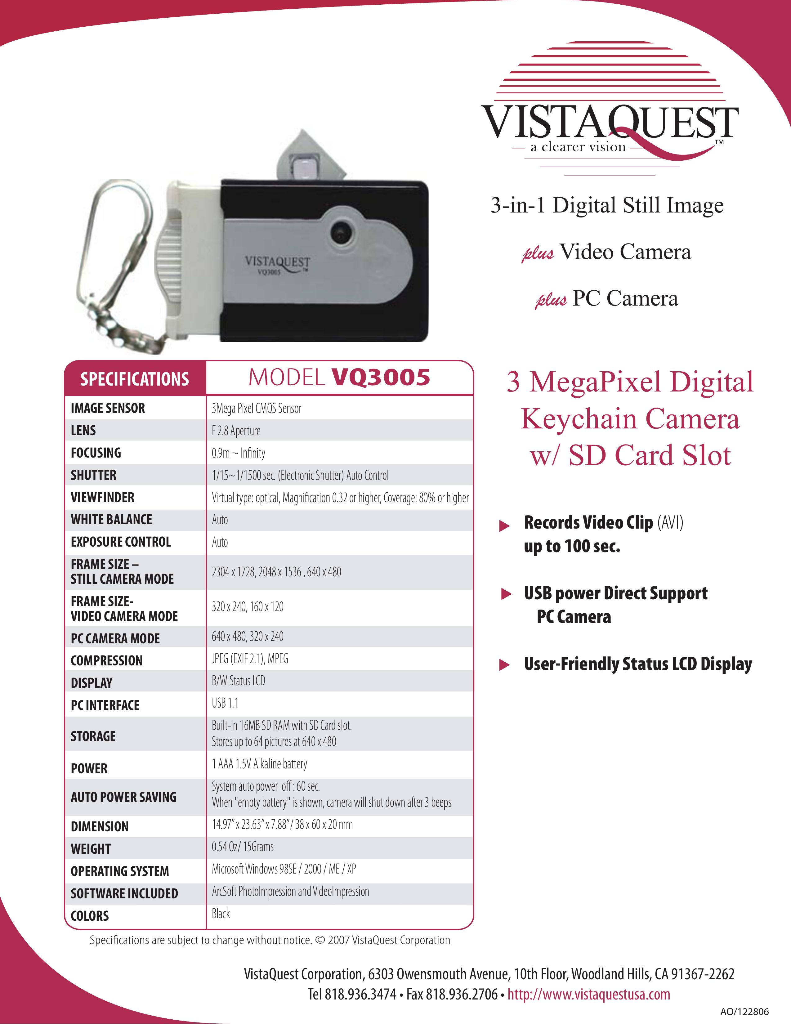 VistaQuest VQ-3005 Digital Camera User Manual