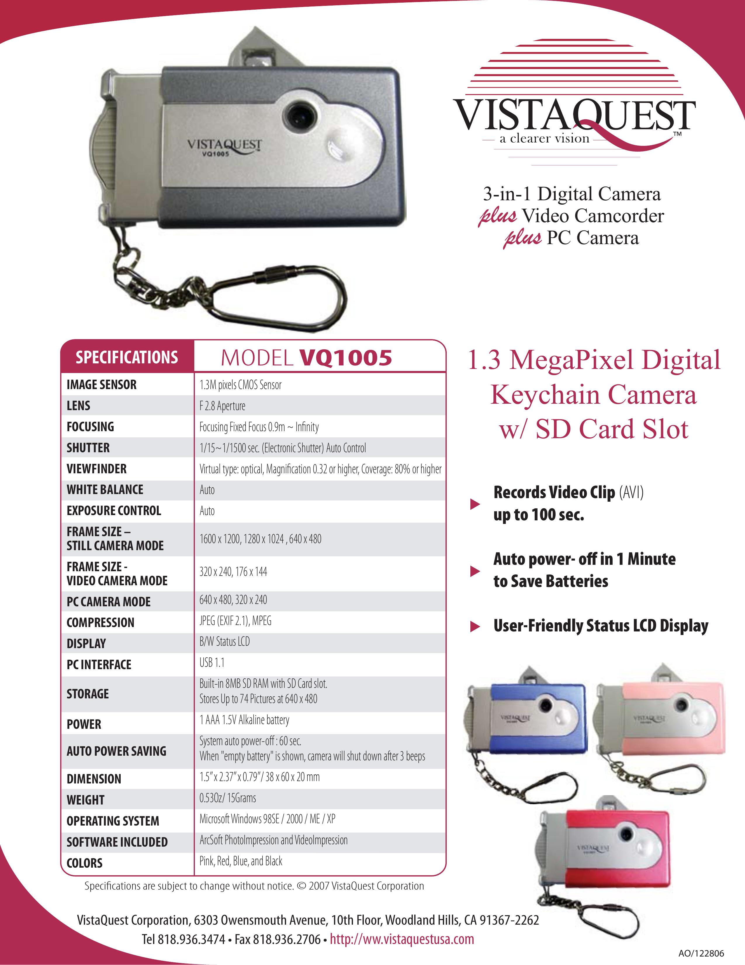 VistaQuest VQ1005 Digital Camera User Manual
