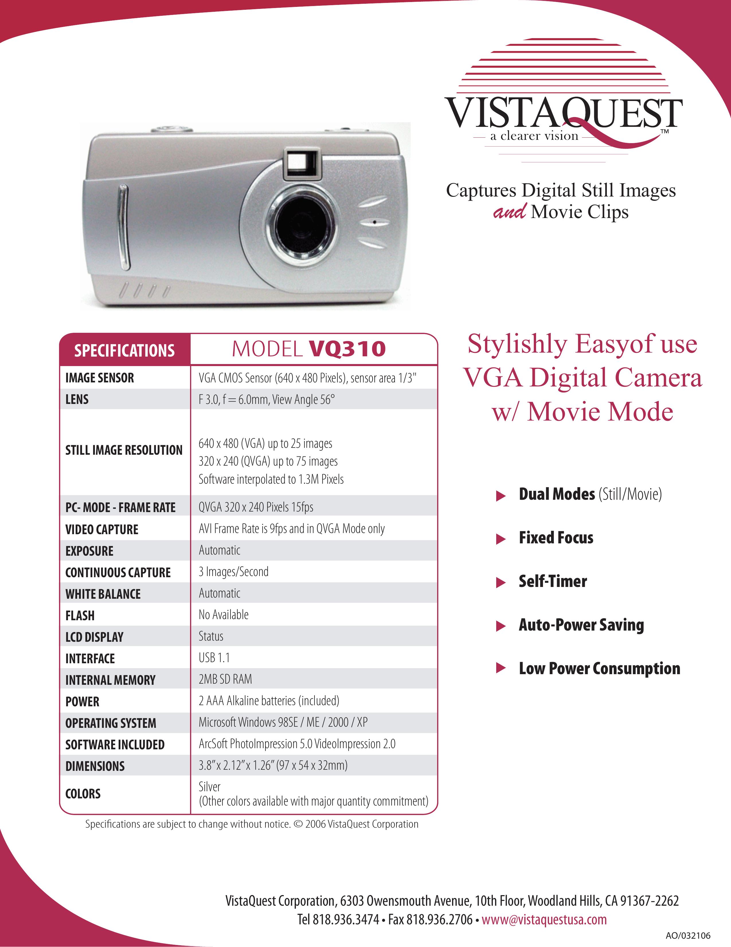 VistaQuest VQ310 Digital Camera User Manual