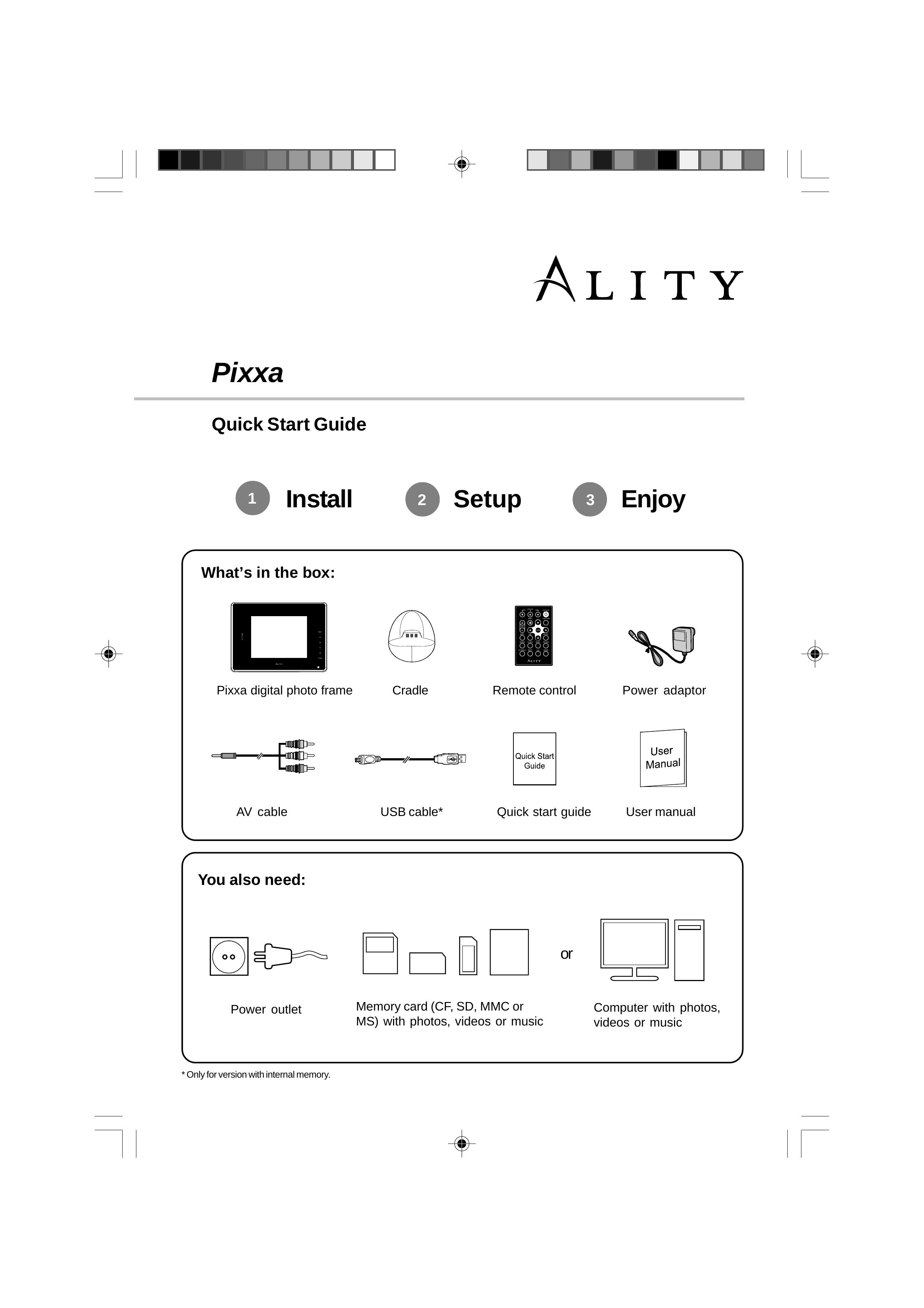 Ality Pixxa Digital Photo Frame User Manual