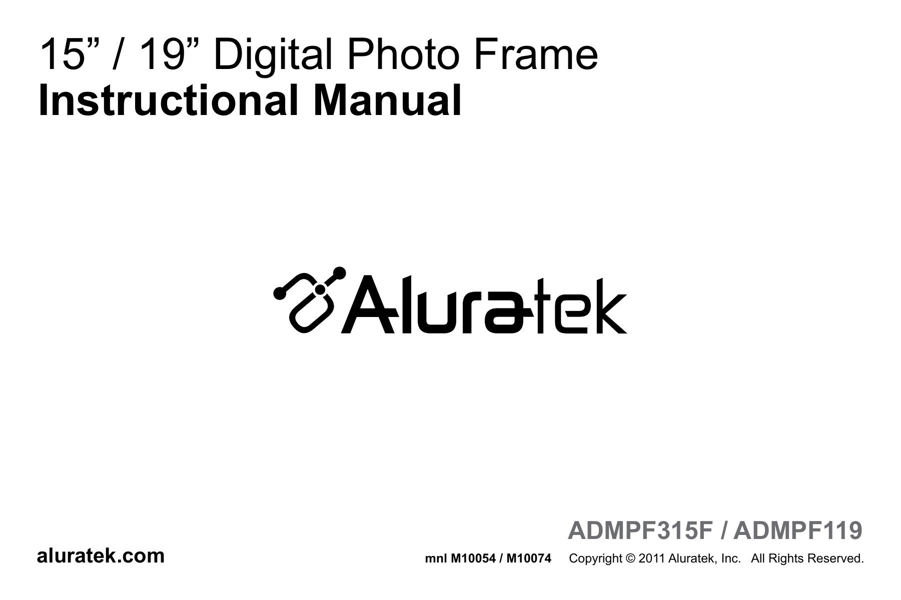 Aluratek ADMPF119 Digital Photo Frame User Manual