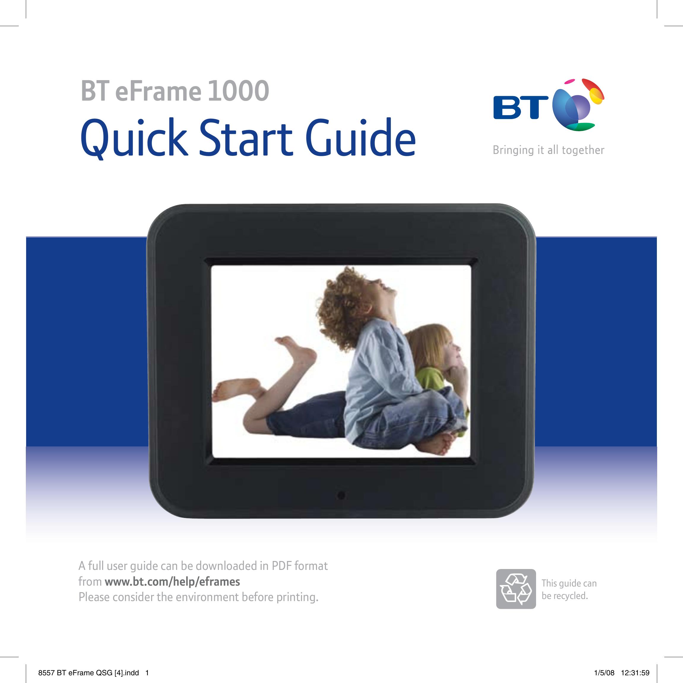 BT eFrame 1000 Digital Photo Frame User Manual