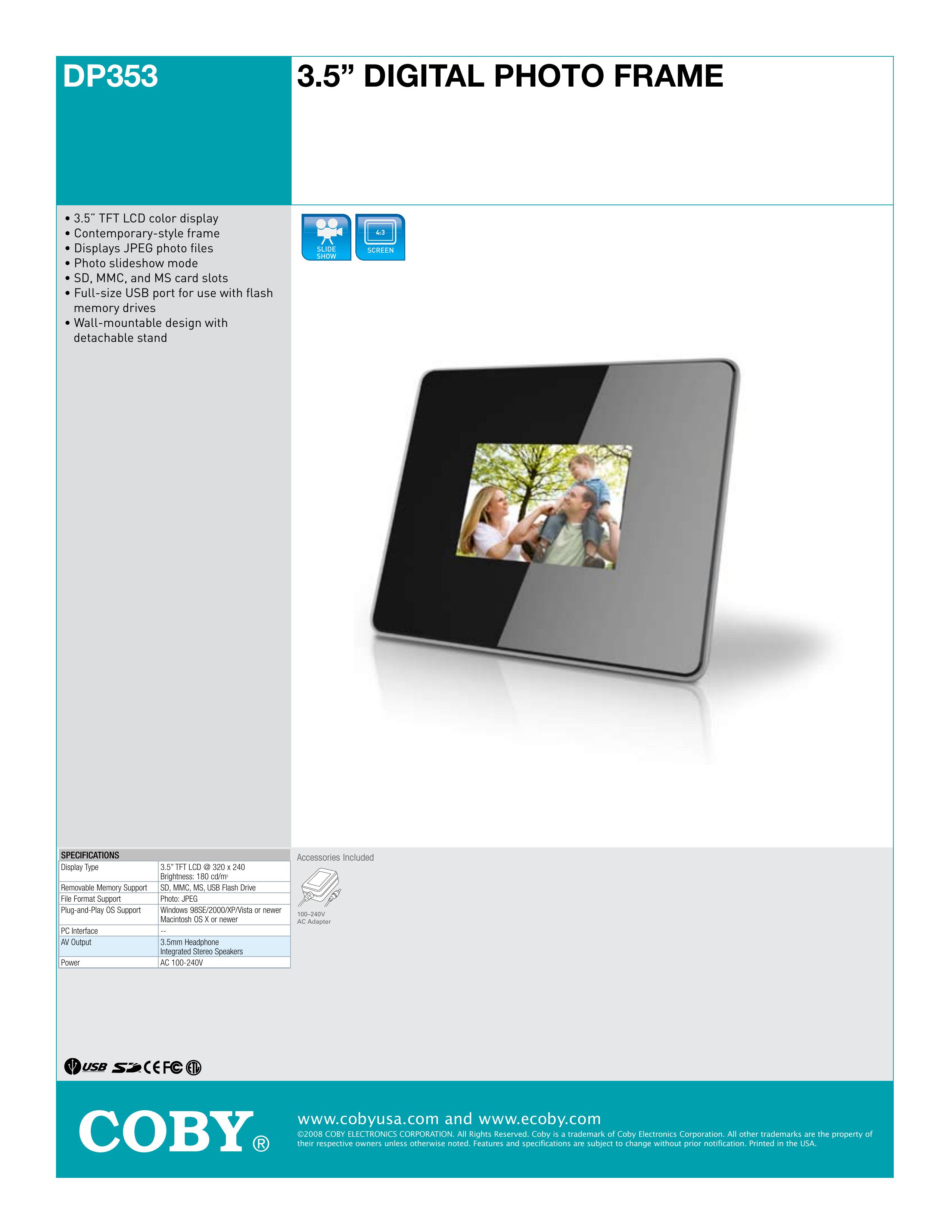 COBY electronic DP350 Digital Photo Frame User Manual