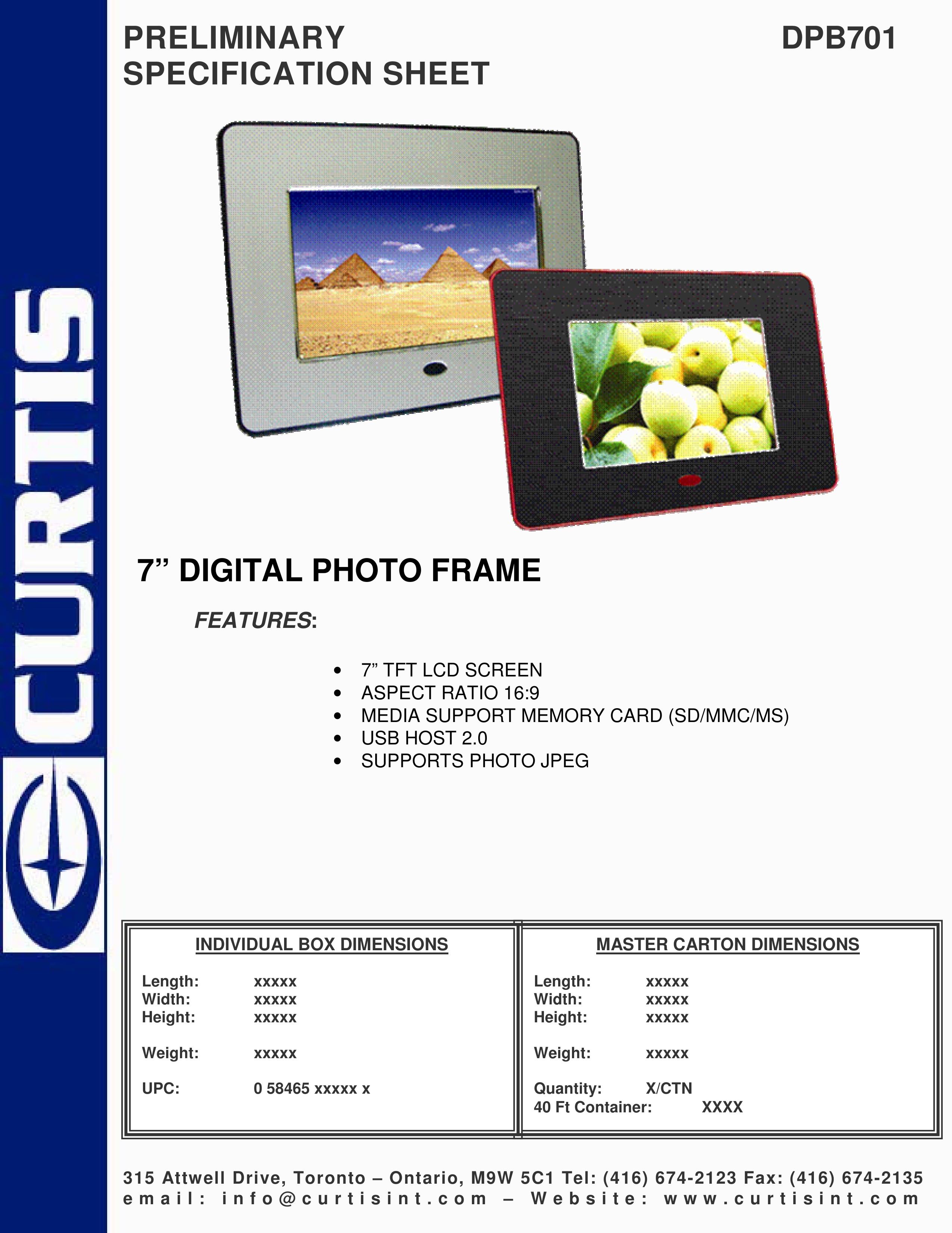 Curtis DPB701 Digital Photo Frame User Manual