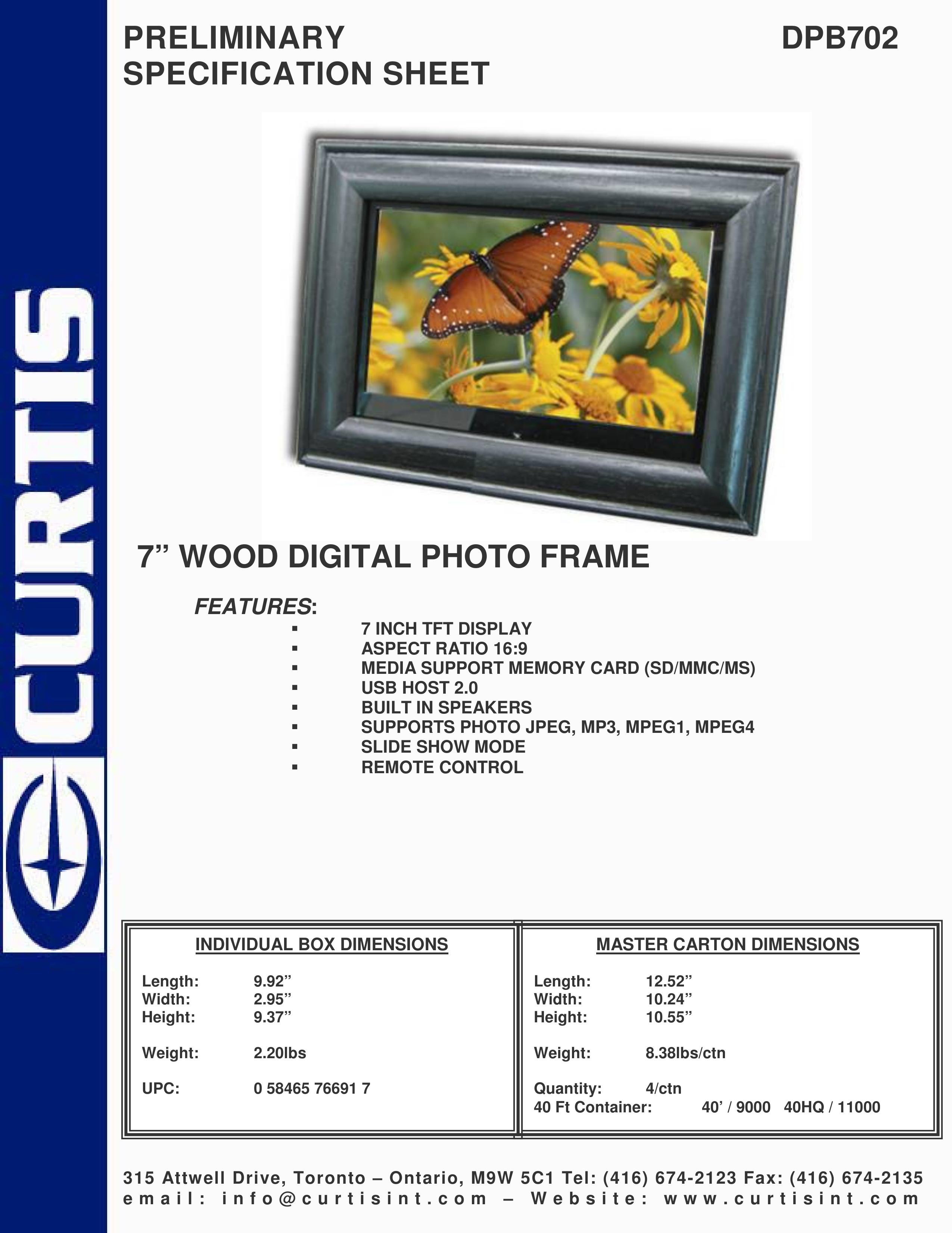 Curtis DPB702 Digital Photo Frame User Manual