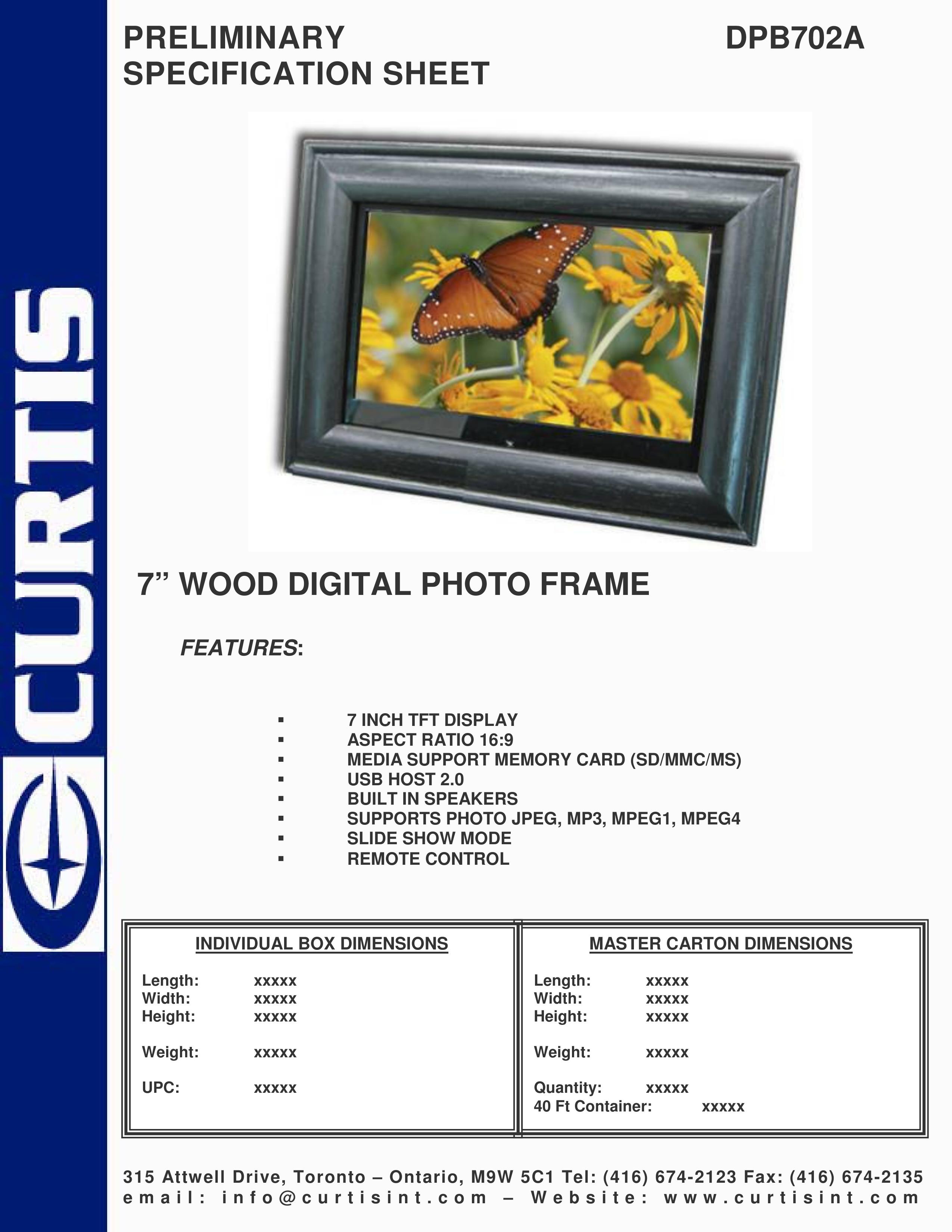 Curtis DPB702A Digital Photo Frame User Manual