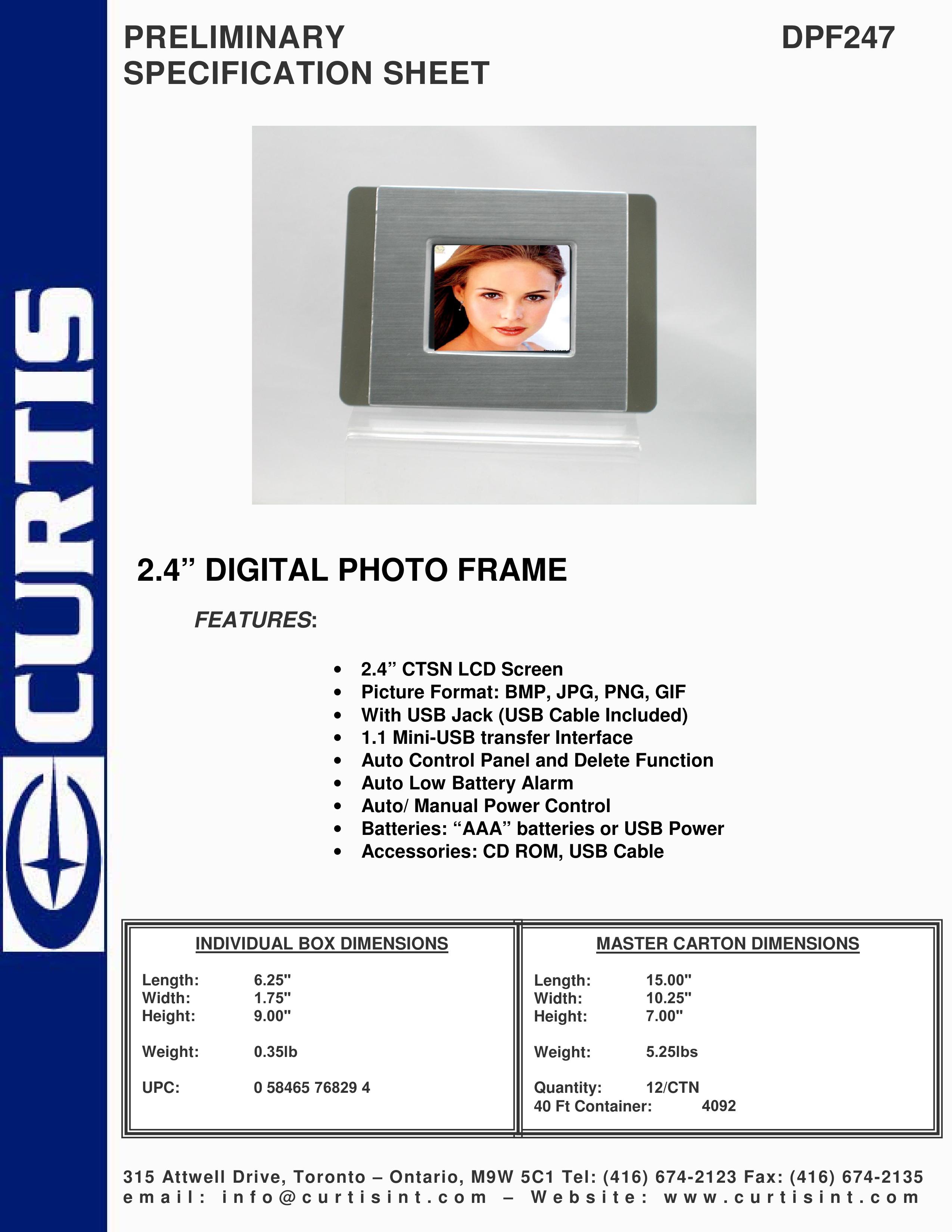 Curtis DPF247 Digital Photo Frame User Manual