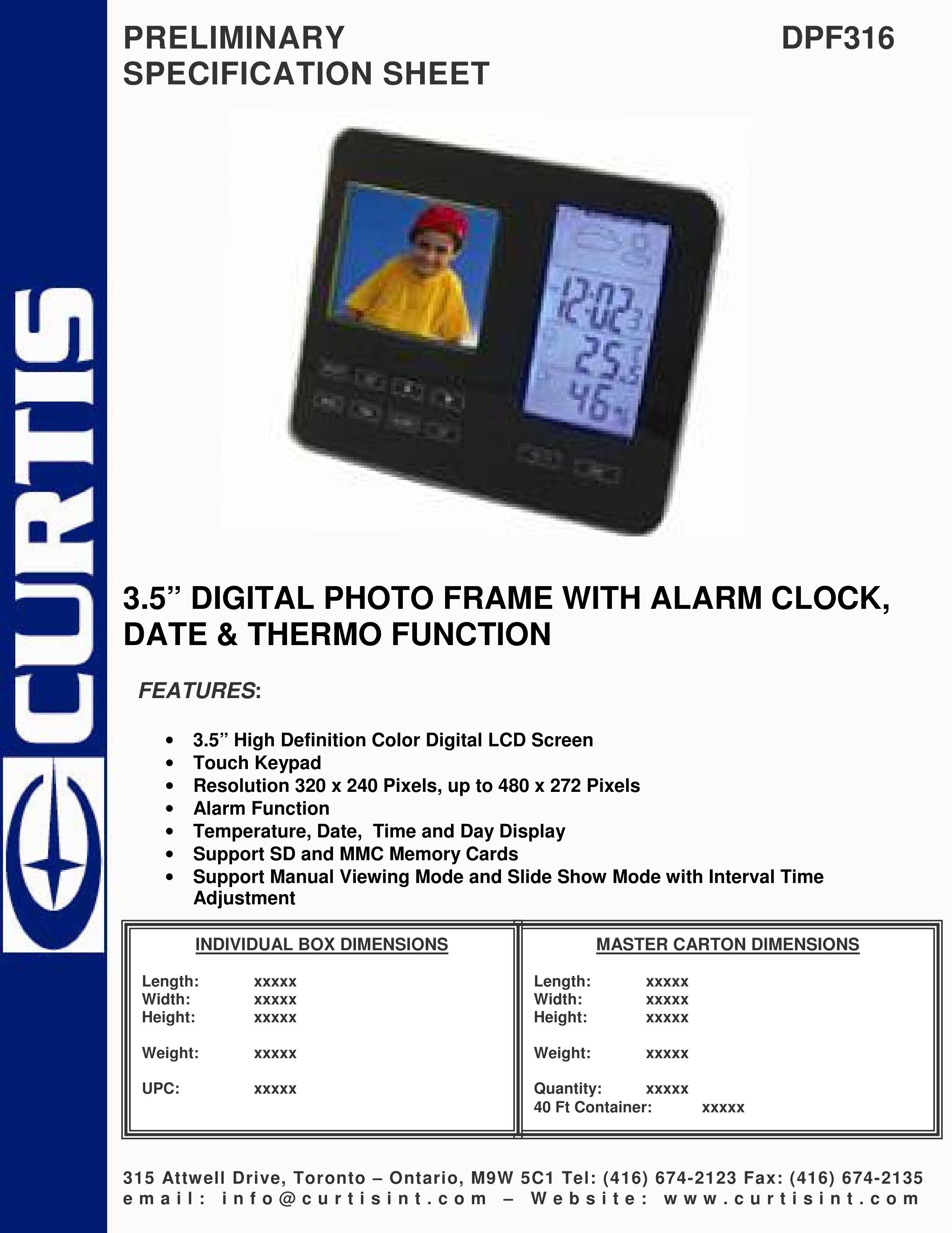 Curtis DPF316 Digital Photo Frame User Manual