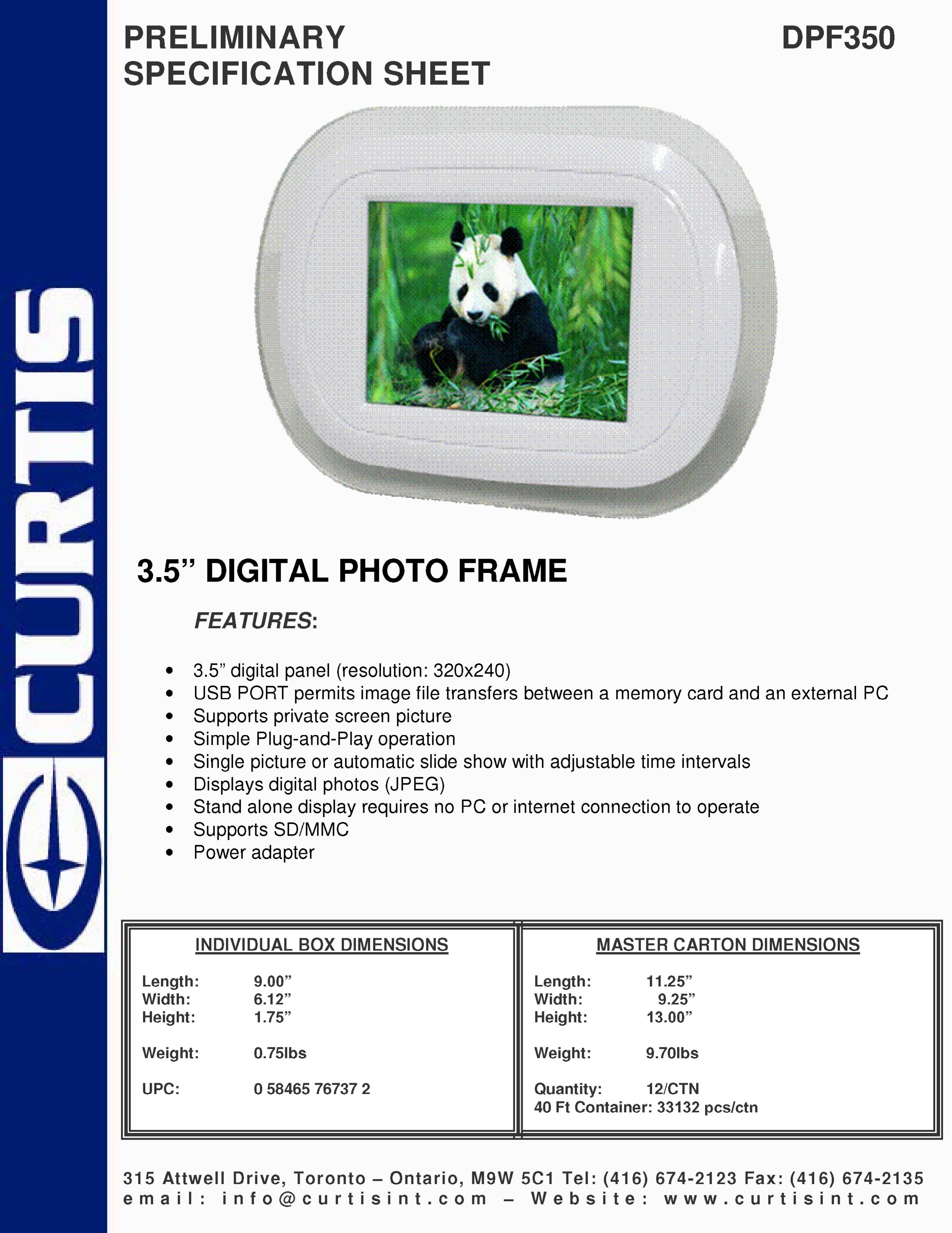 Curtis DPF350 Digital Photo Frame User Manual