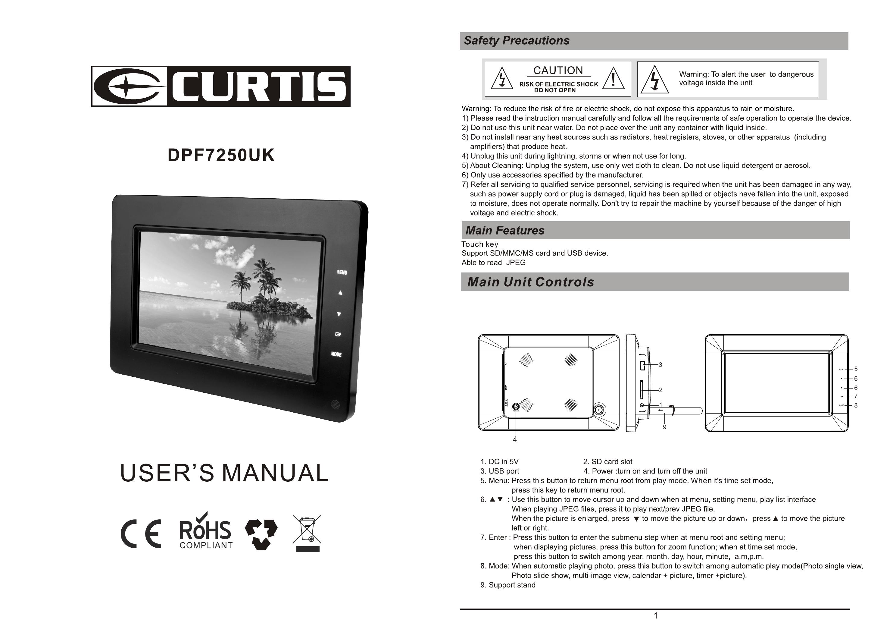 Curtis DPF7250UK Digital Photo Frame User Manual