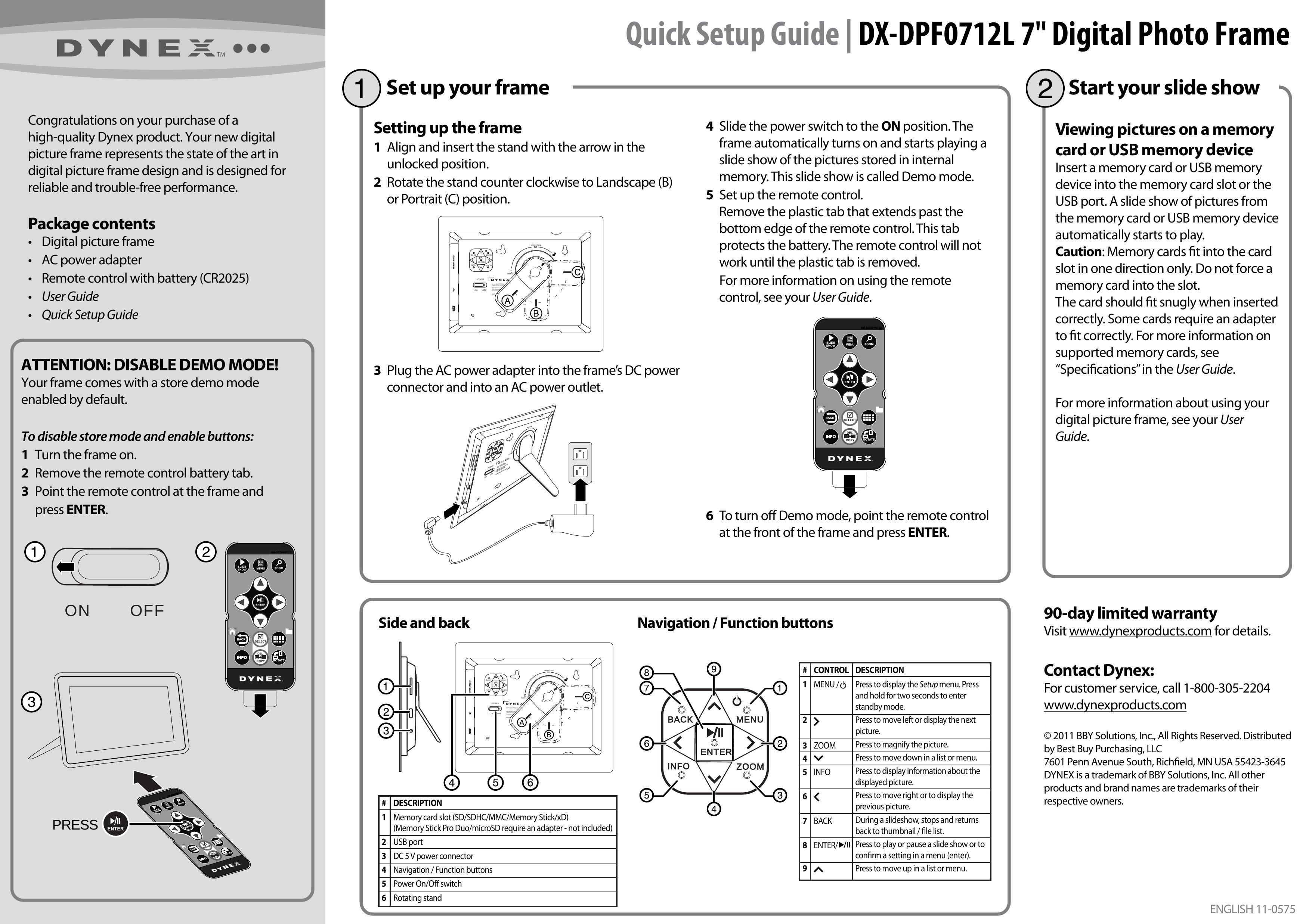 Dynex DX-DPF0712L Digital Photo Frame User Manual